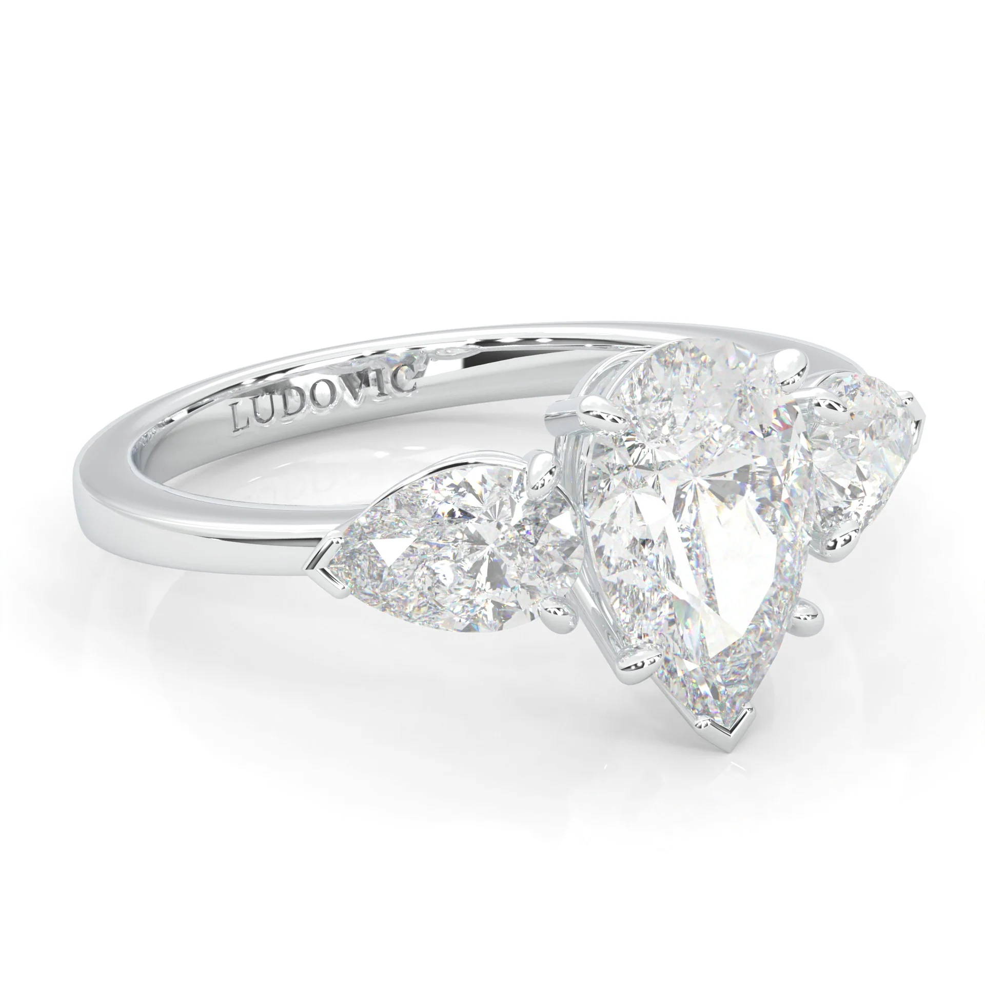 3 Stone Pear Shape Moissanite Engagement Ring (14k Solid Gold) - Image 3