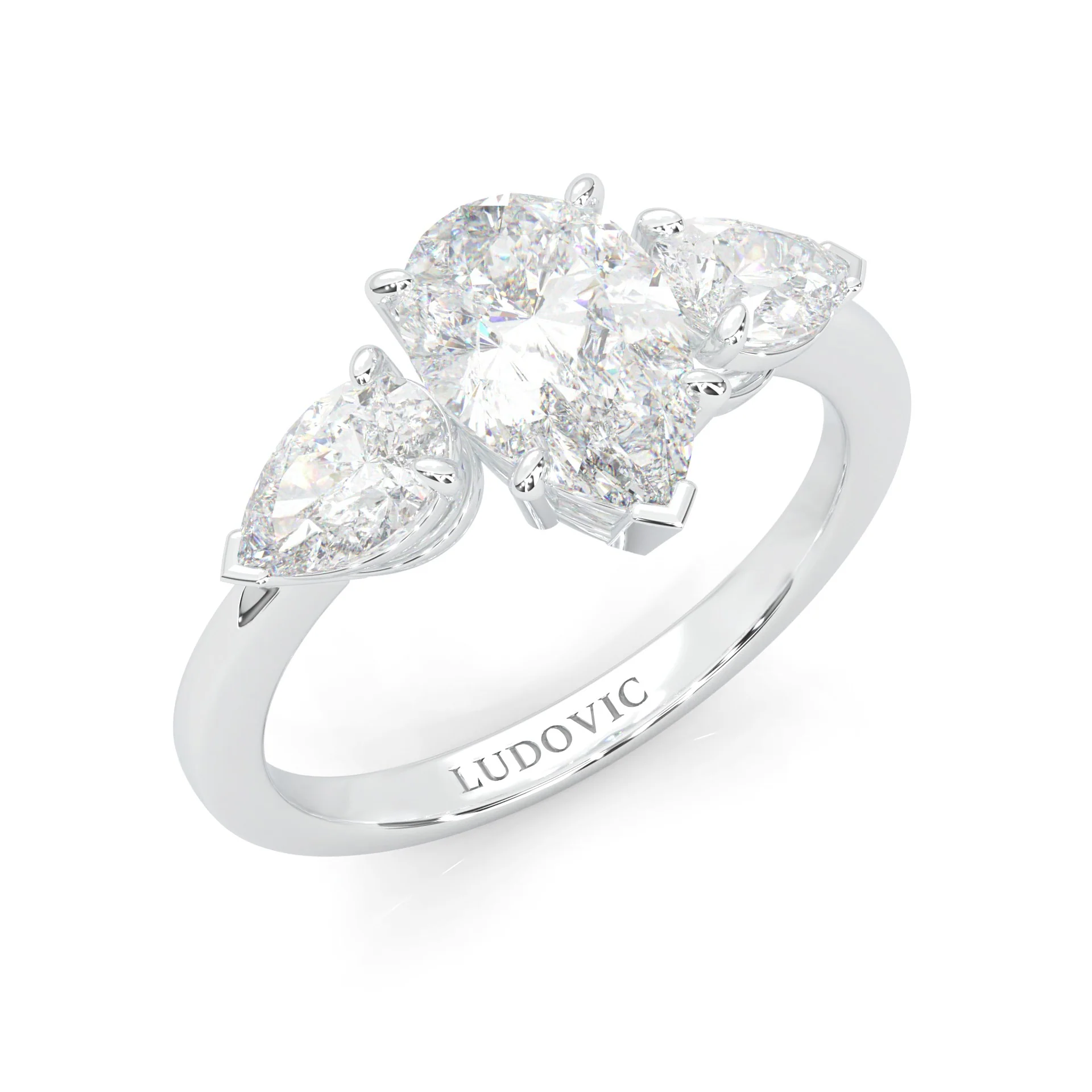3 Stone Pear Shape Moissanite Engagement Ring (14k Solid Gold) - Image 6