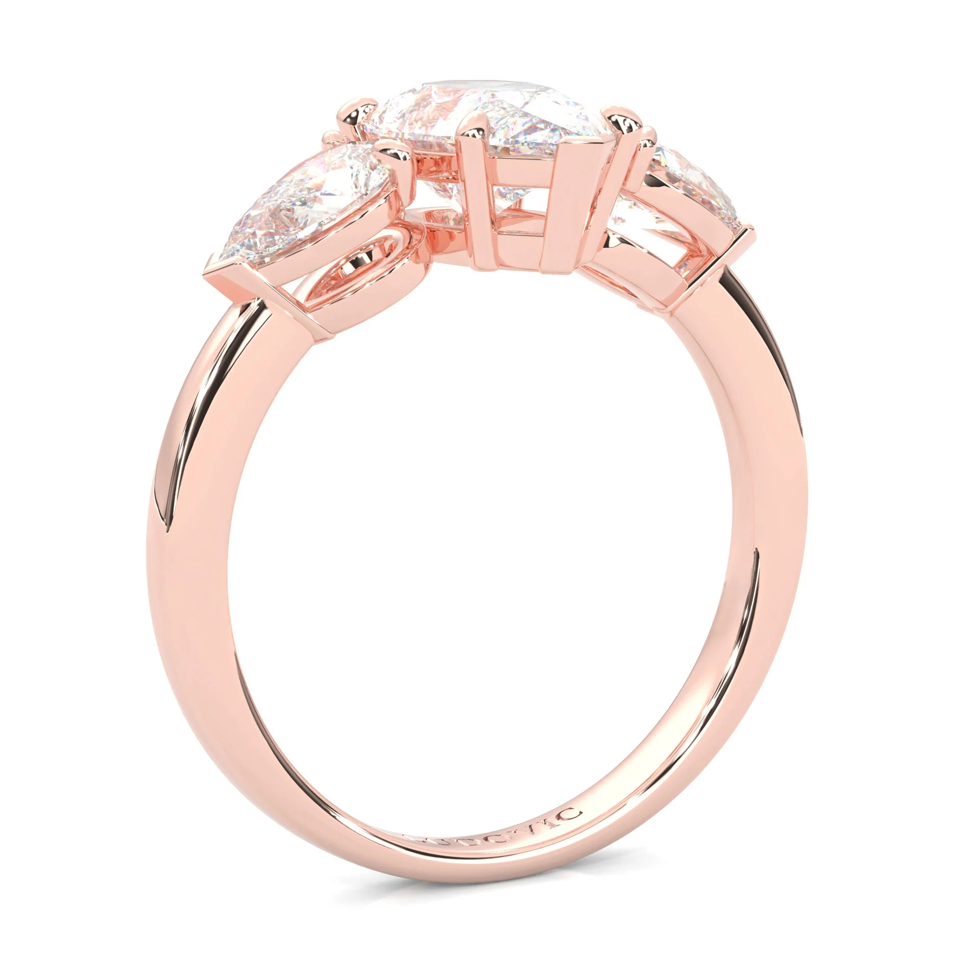 3 Stone Pear Shape Moissanite Engagement Ring ( Rose Gold 14K ) - Image 3