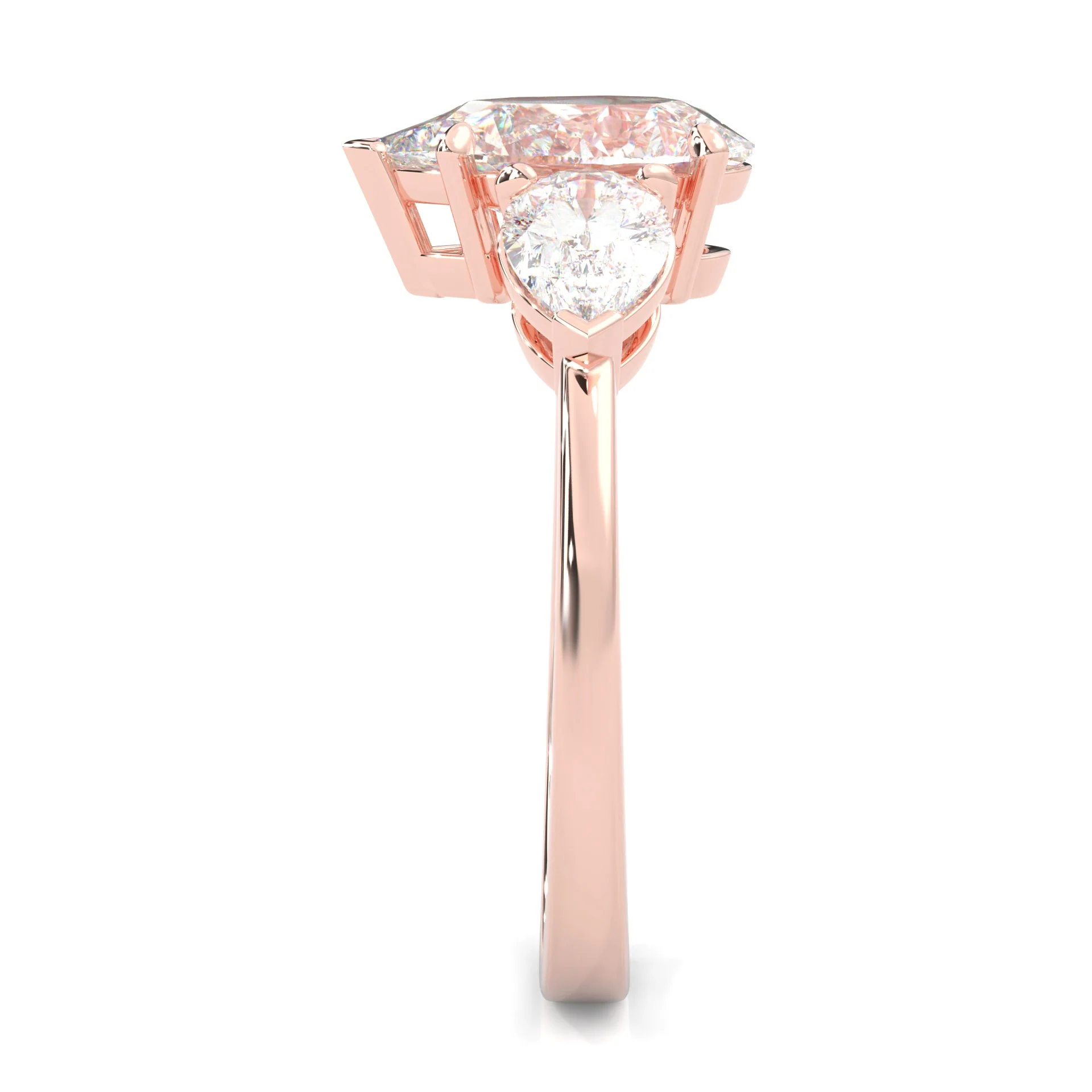 3 Stone Pear Shape Moissanite Engagement Ring ( Rose Gold 14K ) - Image 4