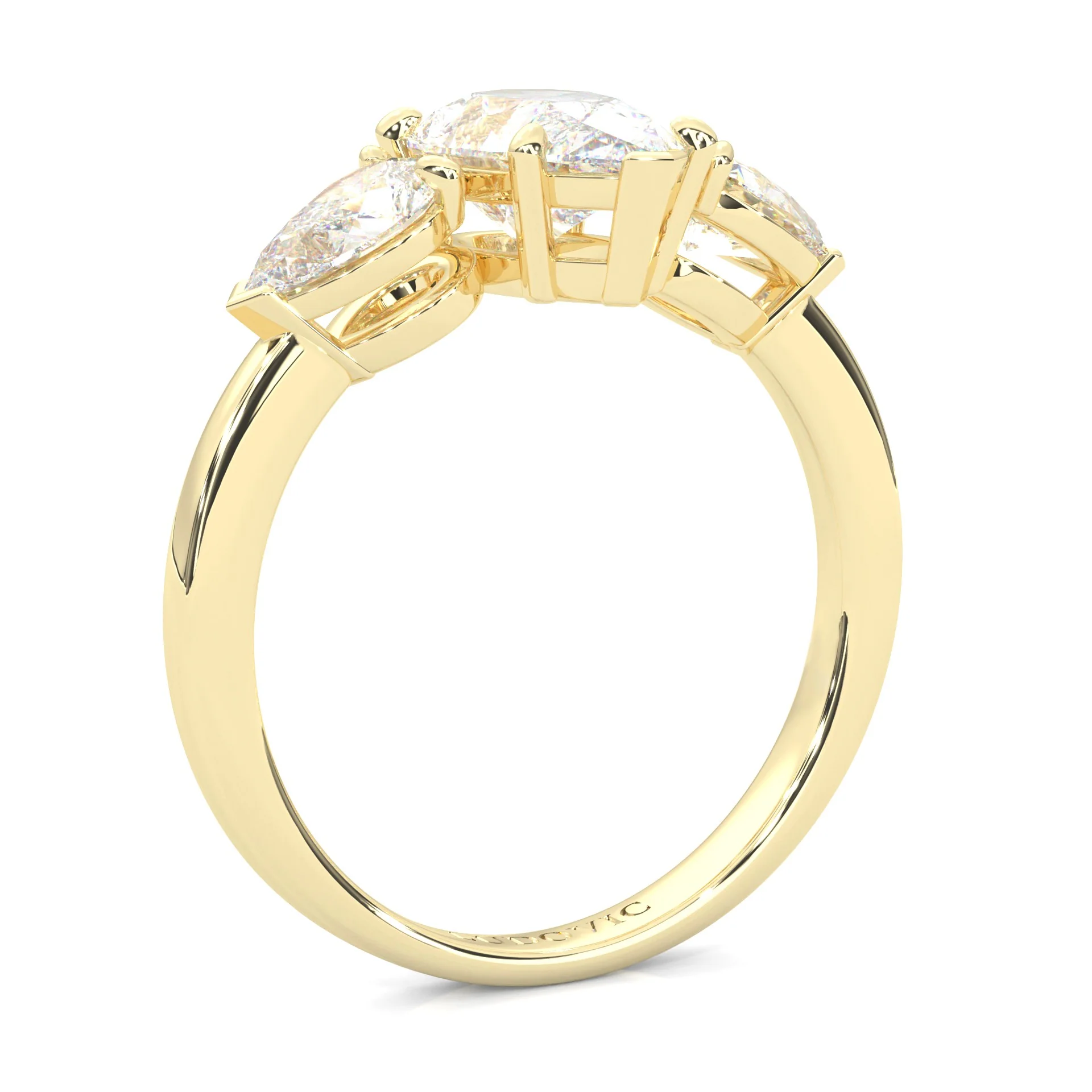 3 Stone Pear Shape Moissanite Engagement Ring ( Yellow Gold 14K ) - Image 3