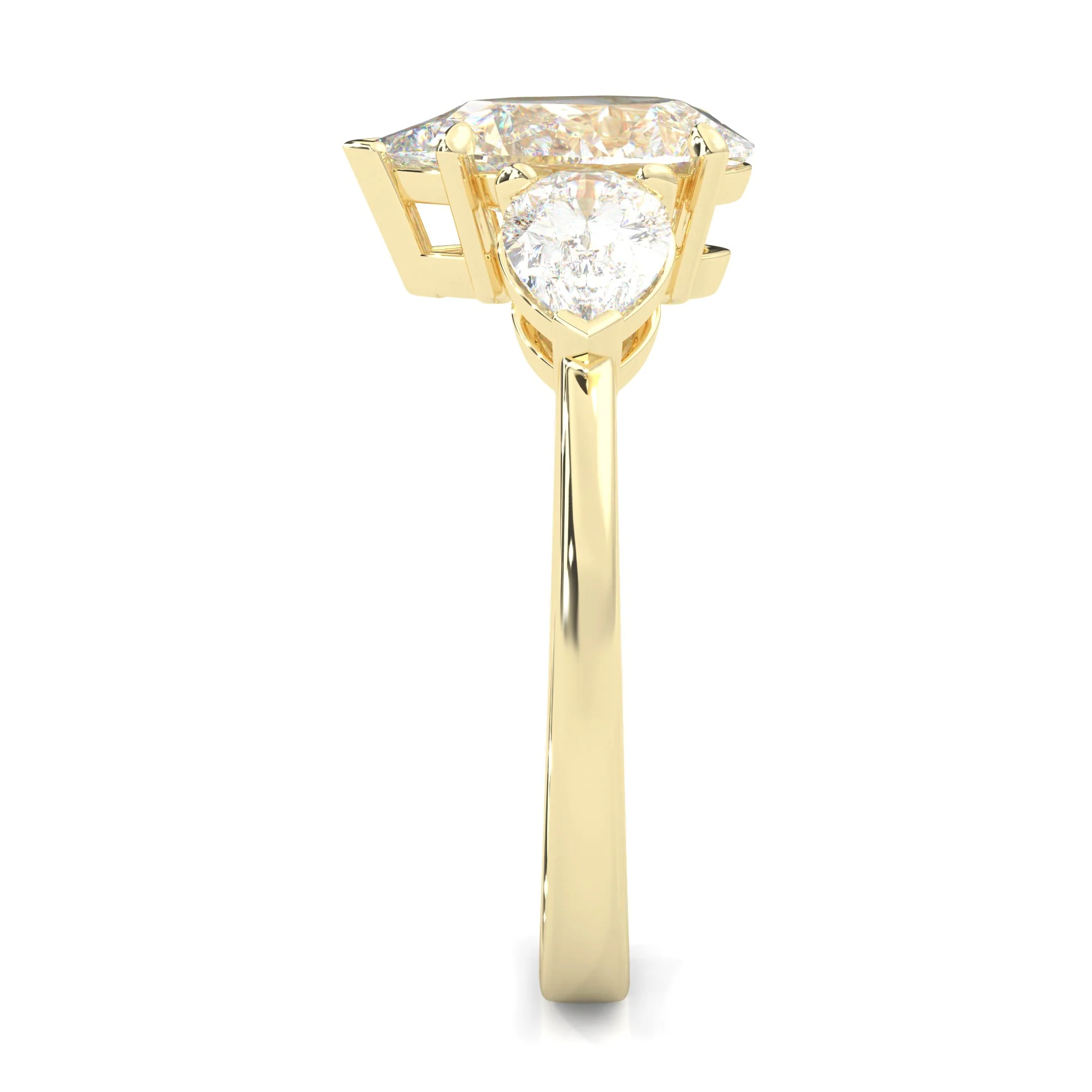 3 Stone Pear Shape Moissanite Engagement Ring ( Yellow Gold 14K ) - Image 4