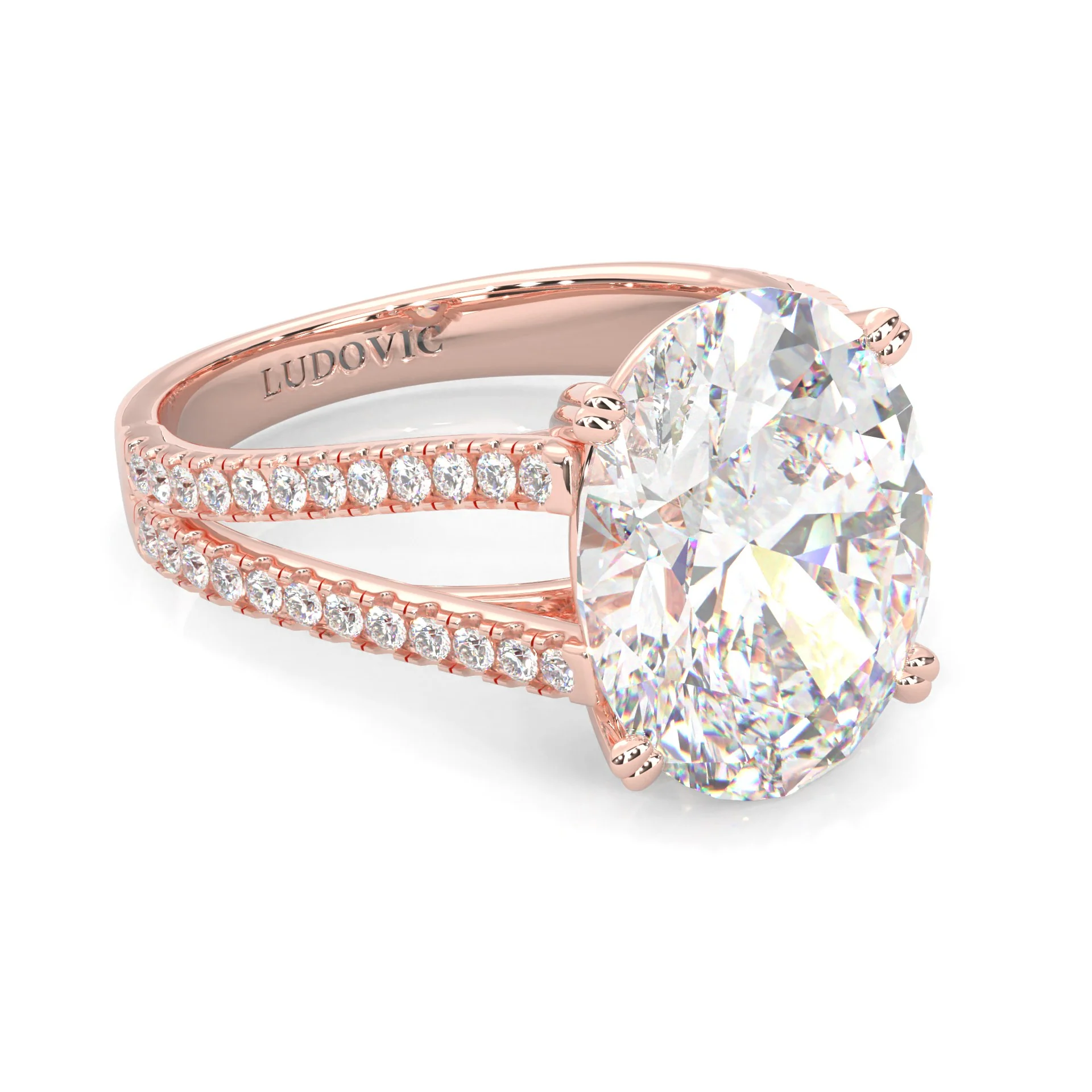 8 Prongs- Oval Moissanite Engagement Ring ( Rose Gold 14K ) - Image 3
