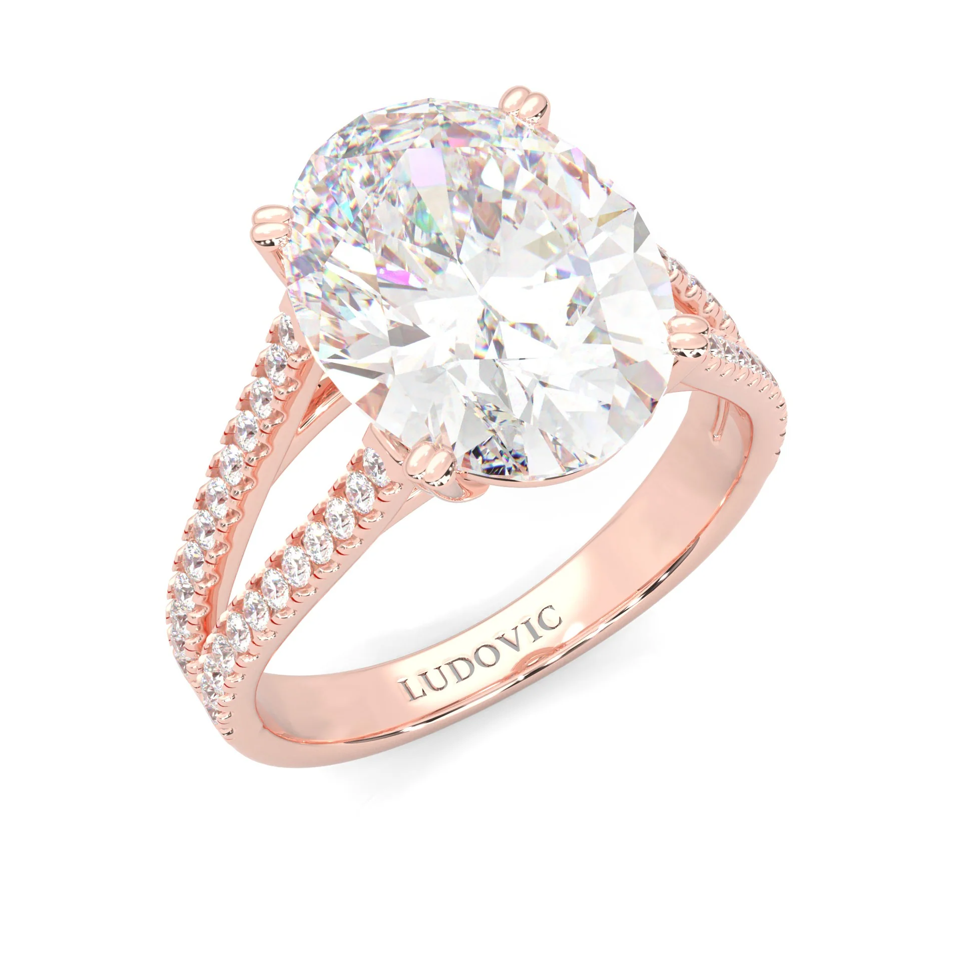8 Prongs- Oval Moissanite Engagement Ring ( Rose Gold 14K ) - Image 7