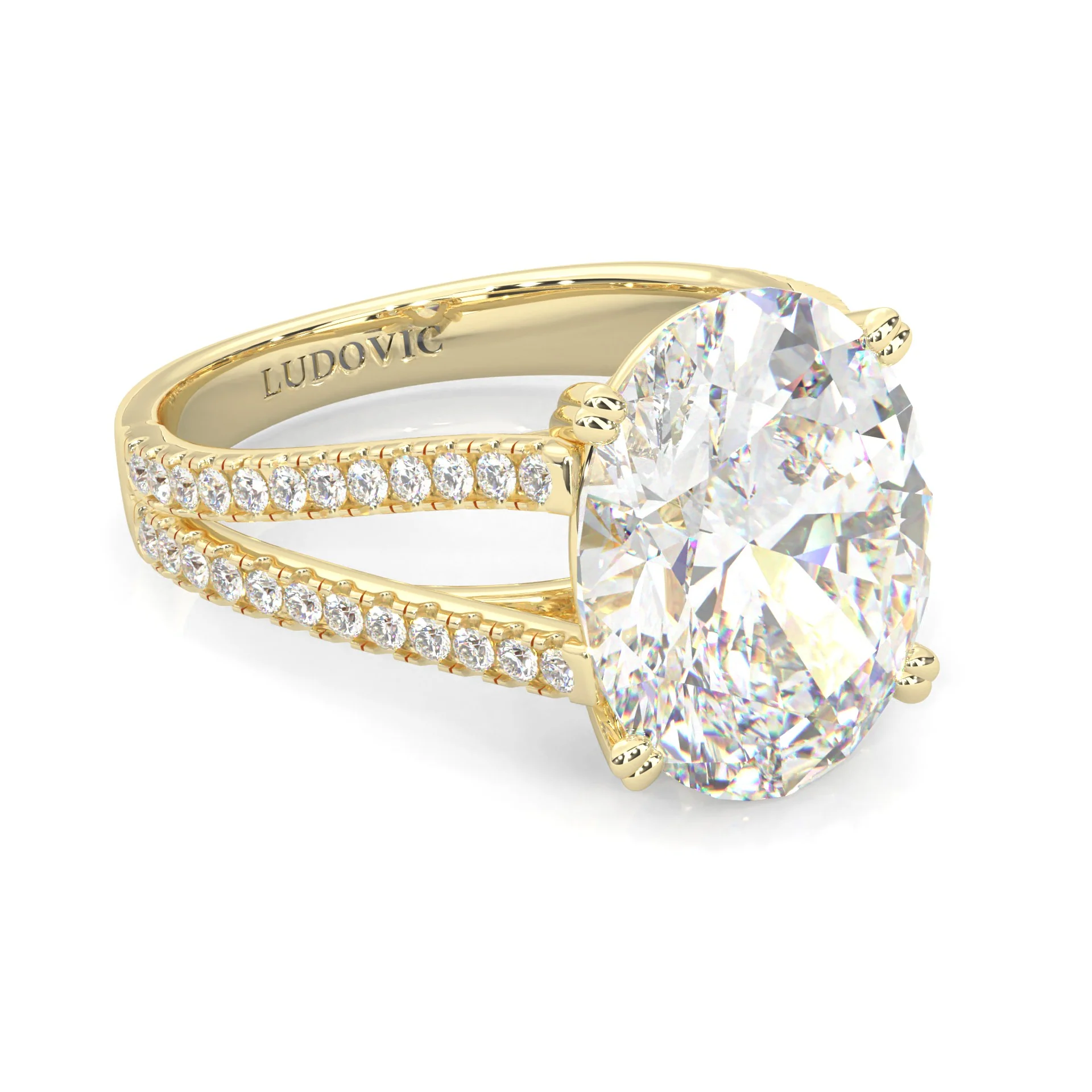 8 Prongs- Oval Moissanite Engagement Ring ( Yellow Gold 14K ) - Image 3