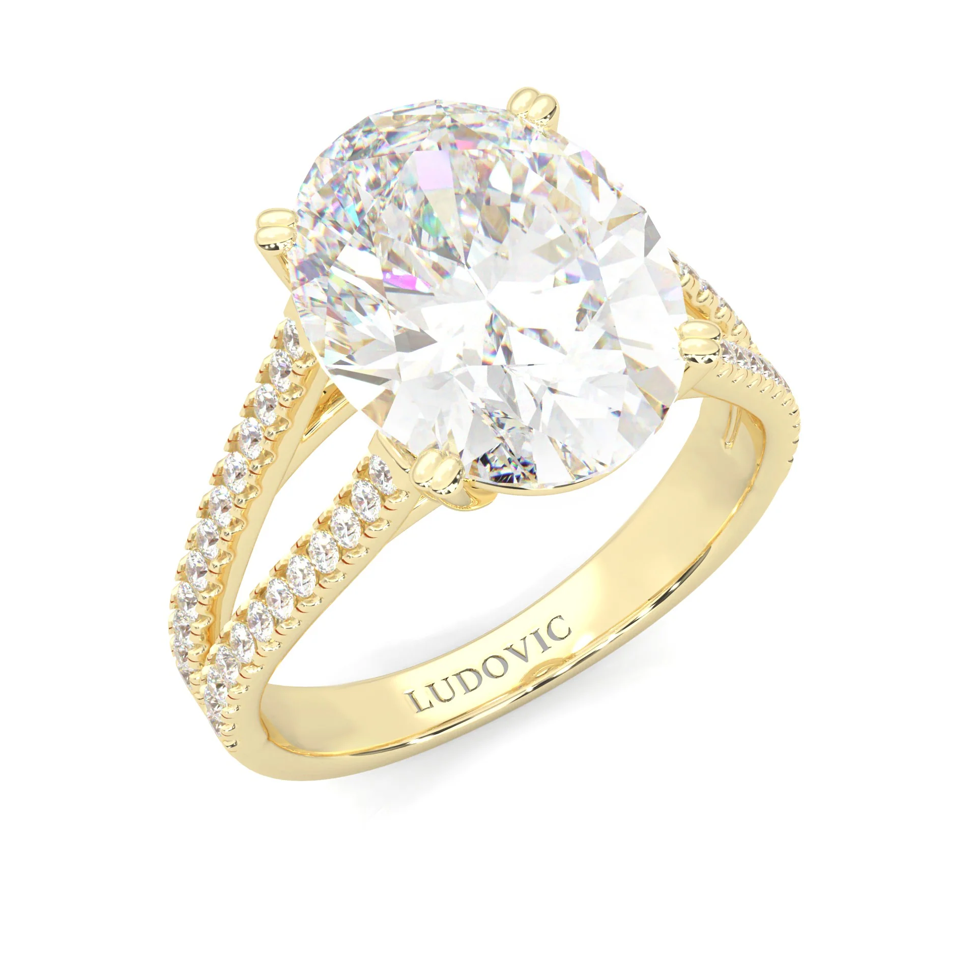 8 Prongs- Oval Moissanite Engagement Ring ( Yellow Gold 14K ) - Image 7
