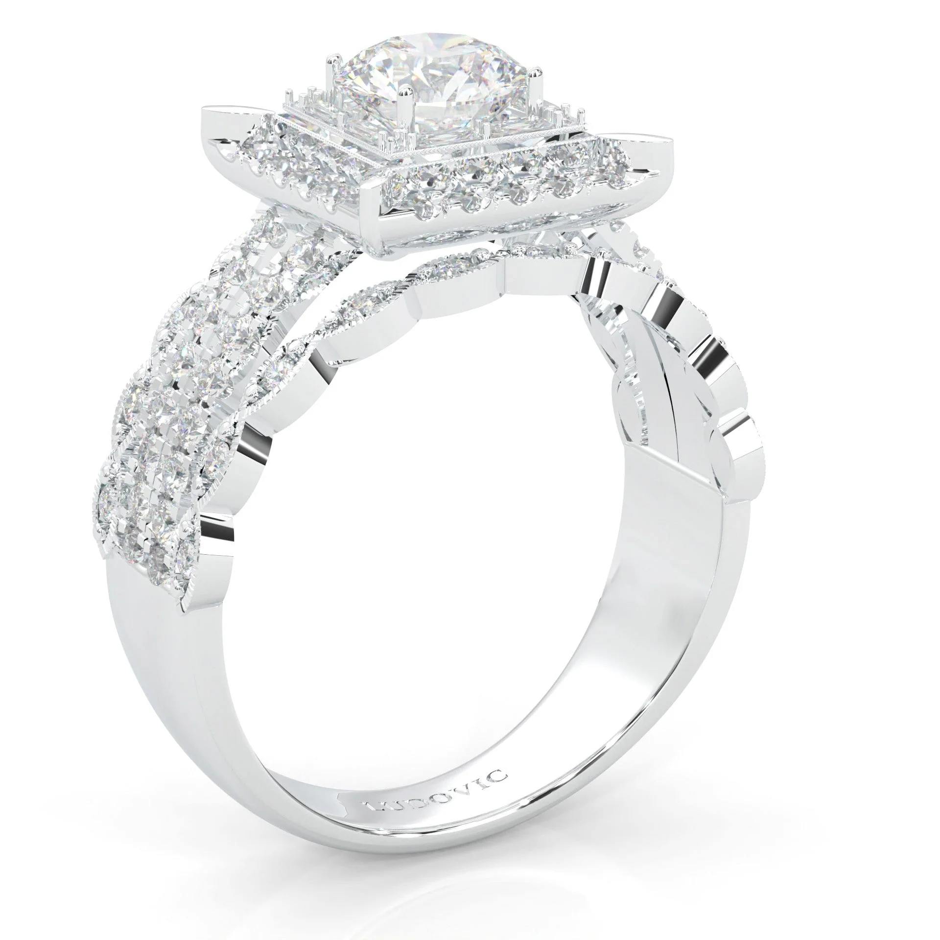 British Style Moissanite Cocktail Ring Platinum-Plated Silver - Image 3