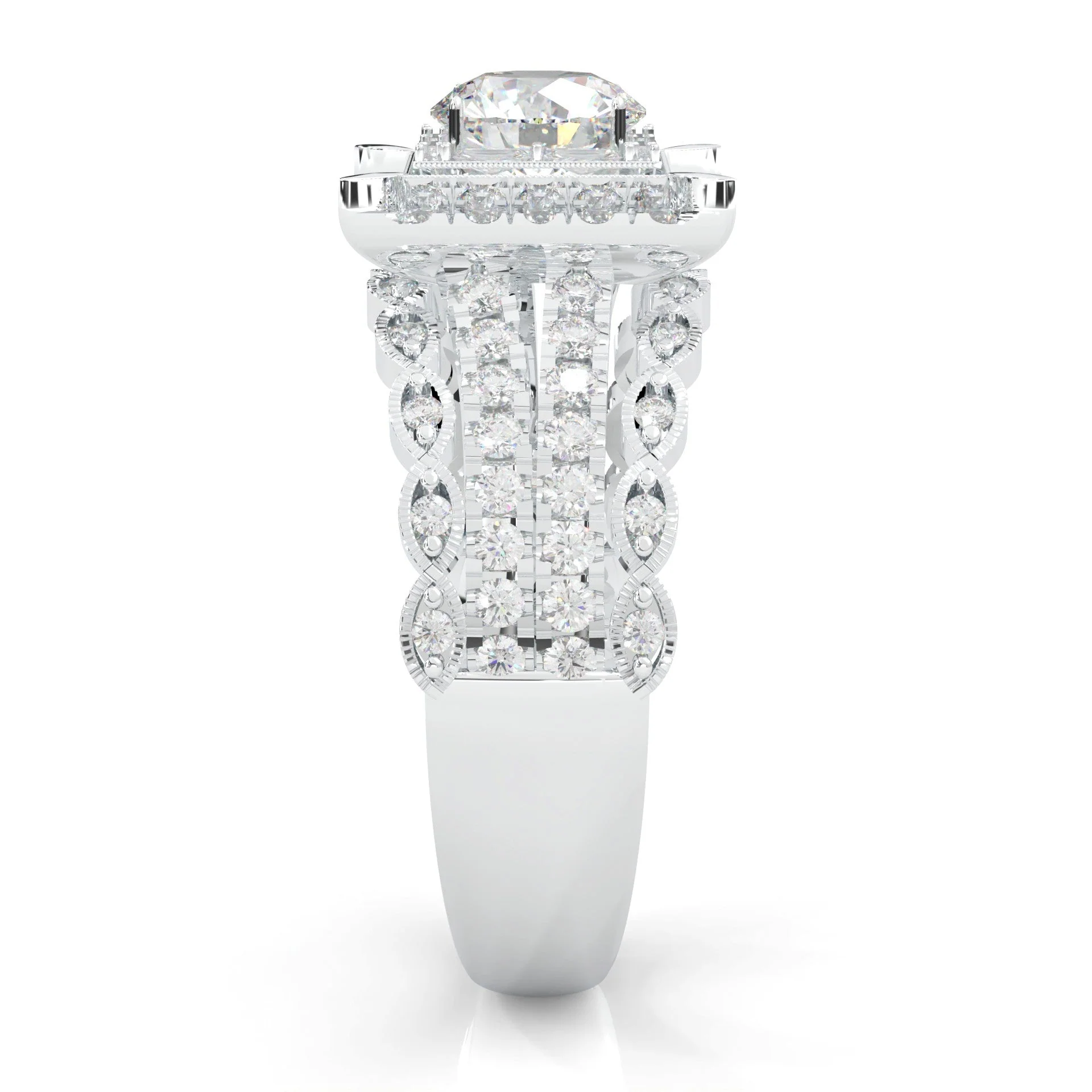 British Style Moissanite Cocktail Ring Platinum-Plated Silver - Image 4