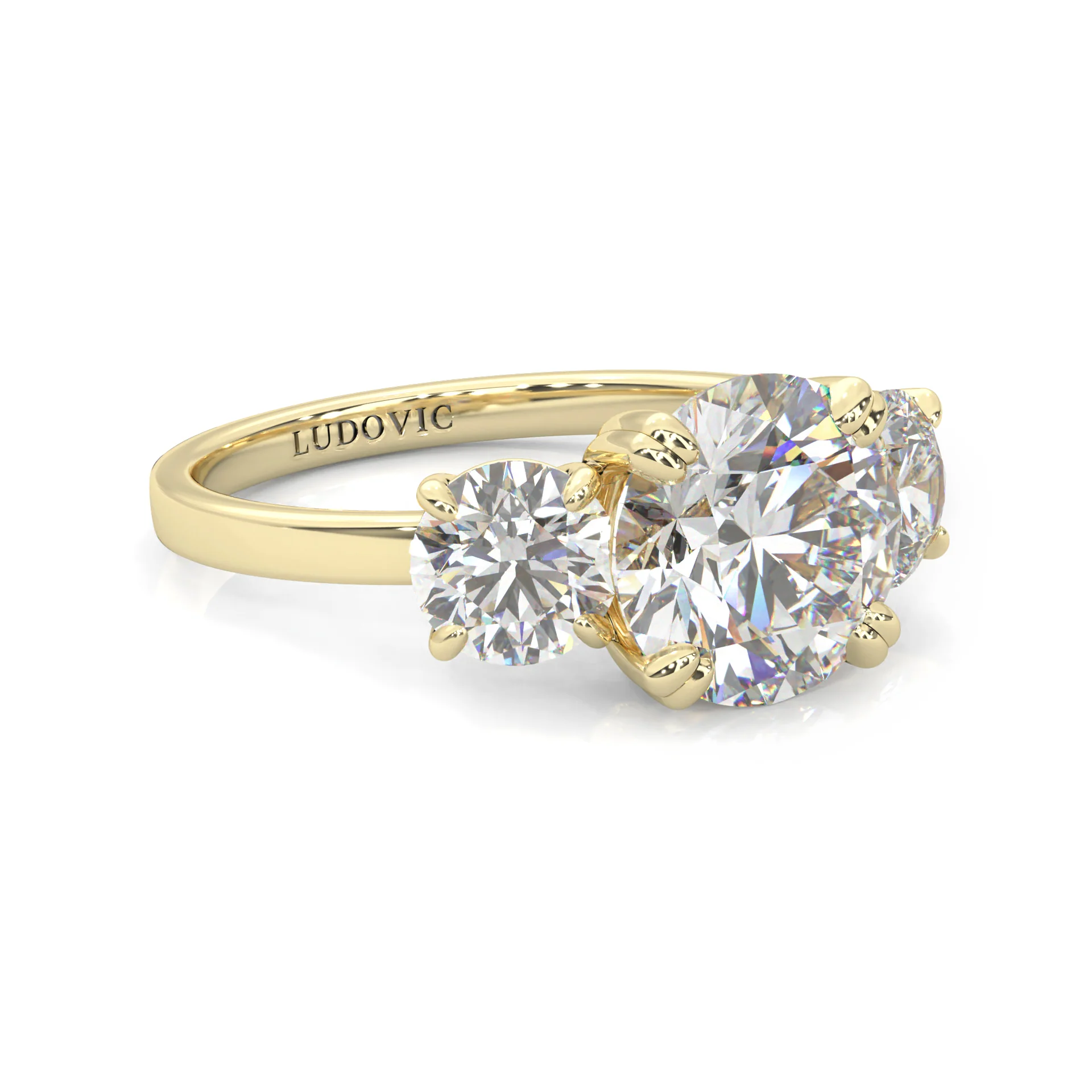 Classic Three-Stone Moissanite Engagement Ring Yellow Gold 14K - Image 3