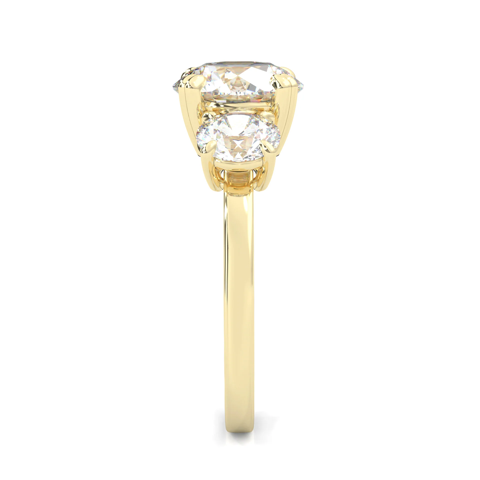 Classic Three-Stone Moissanite Engagement Ring Yellow Gold 14K - Image 4