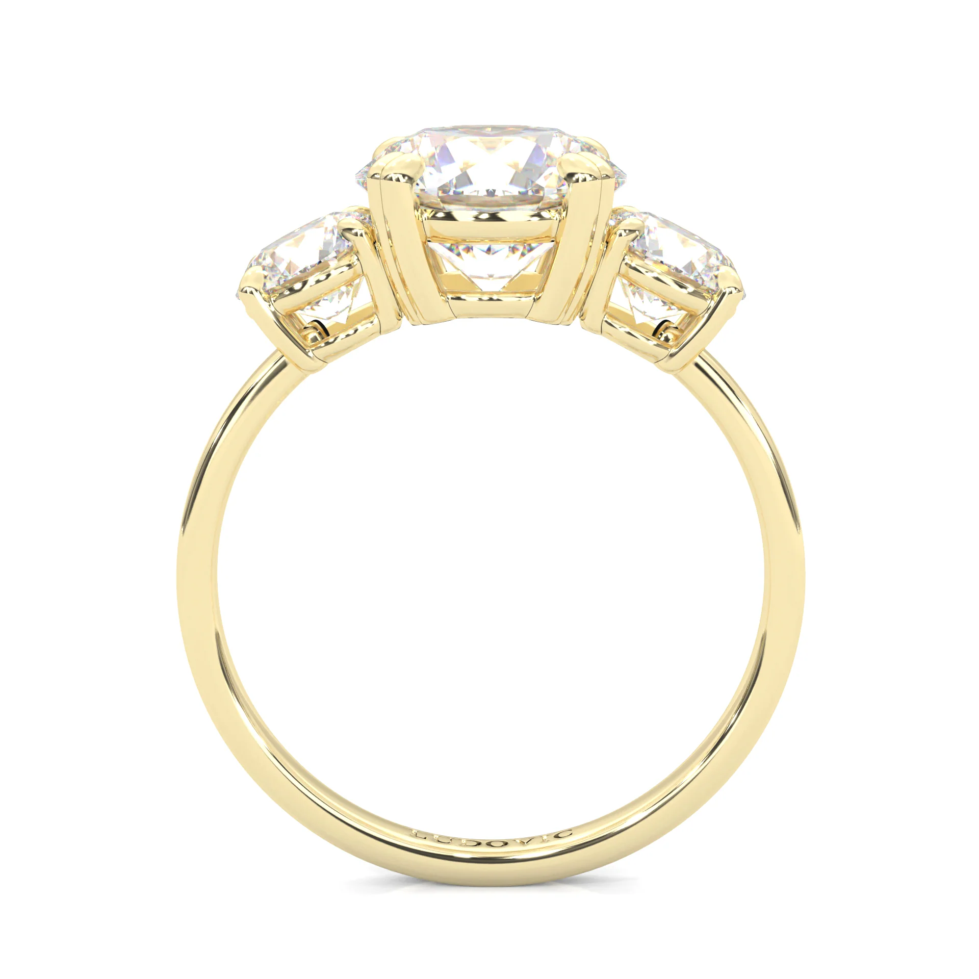 Classic Three-Stone Moissanite Engagement Ring Yellow Gold 14K - Image 5