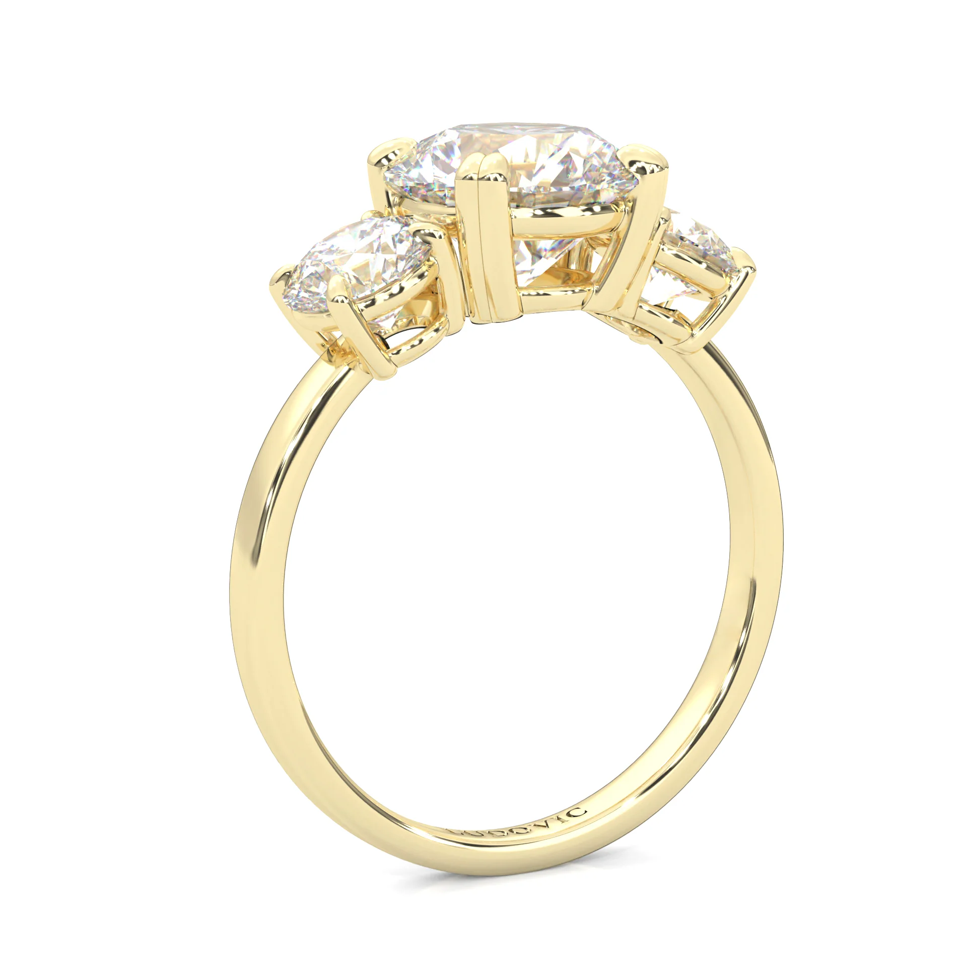 Classic Three-Stone Moissanite Engagement Ring Yellow Gold 14K - Image 6