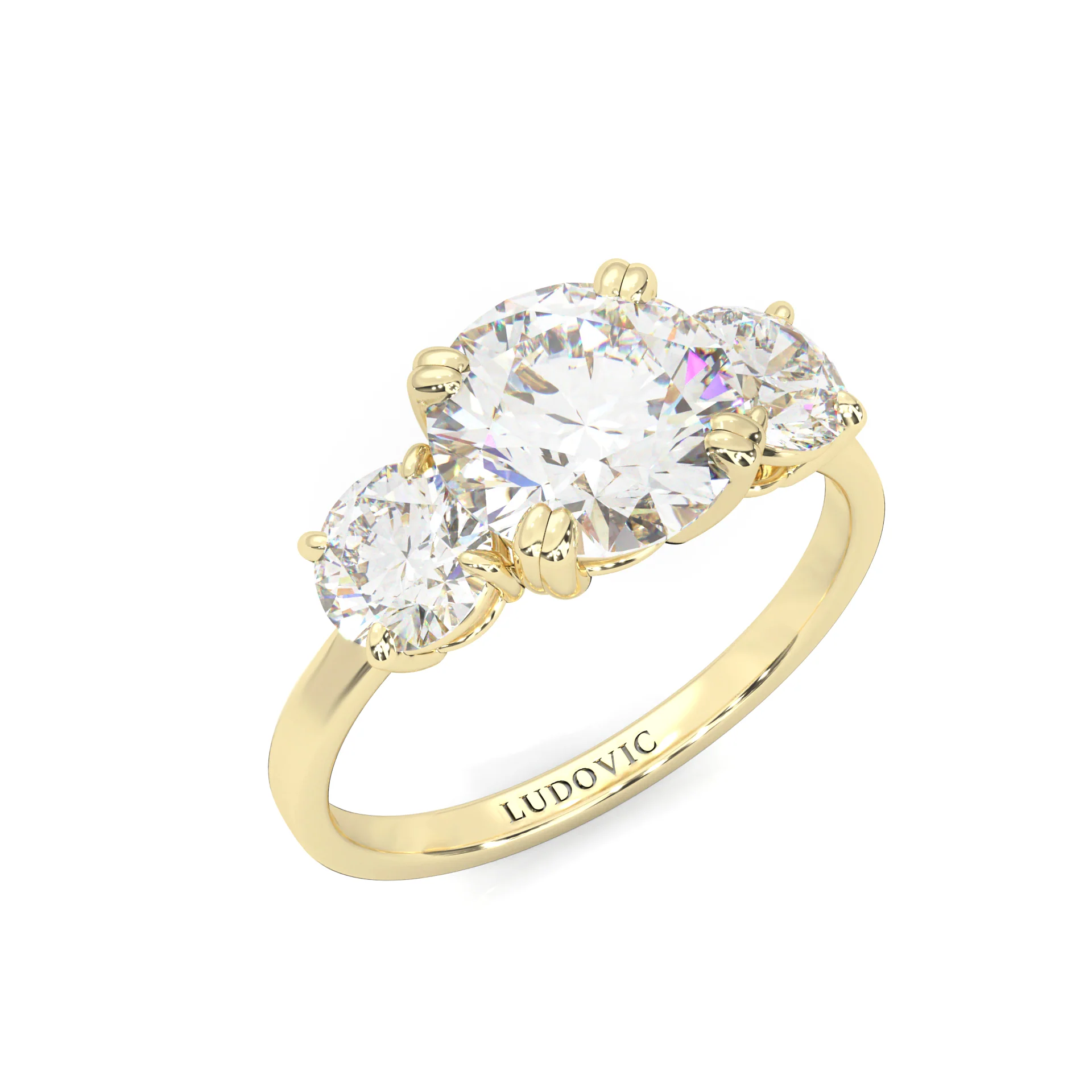 Classic Three-Stone Moissanite Engagement Ring Yellow Gold 14K - Image 7