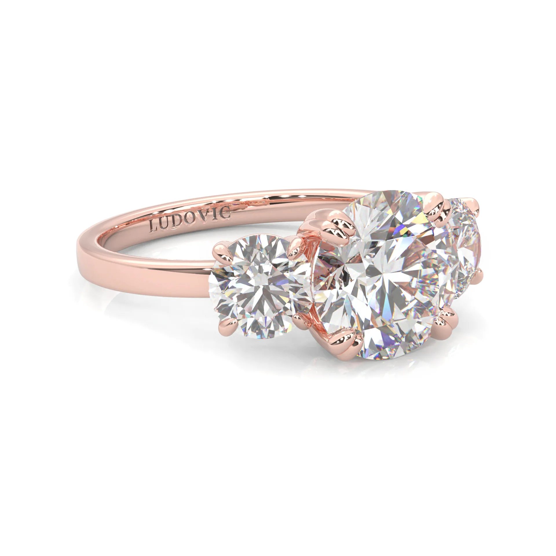Classic Three-Stone Moissanite Engagement Ring Rose Gold 14K - Image 3