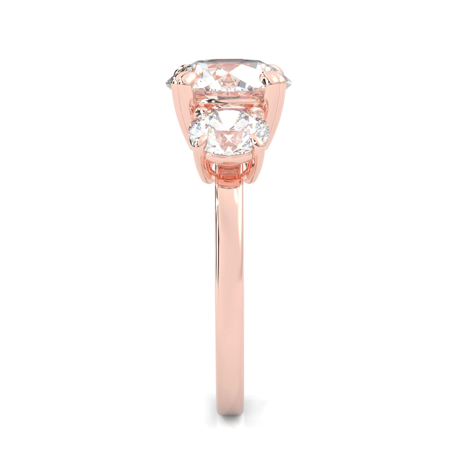 Classic Three-Stone Moissanite Engagement Ring Rose Gold 14K - Image 4