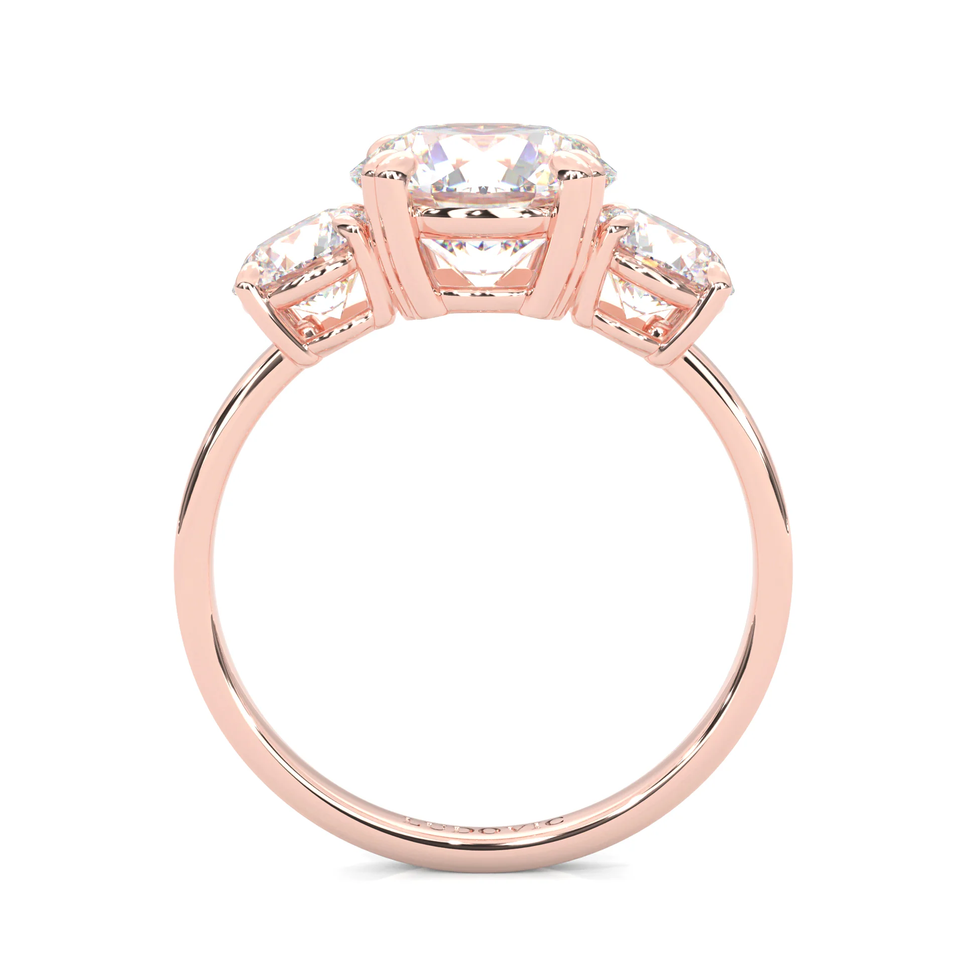 Classic Three-Stone Moissanite Engagement Ring Rose Gold 14K - Image 5