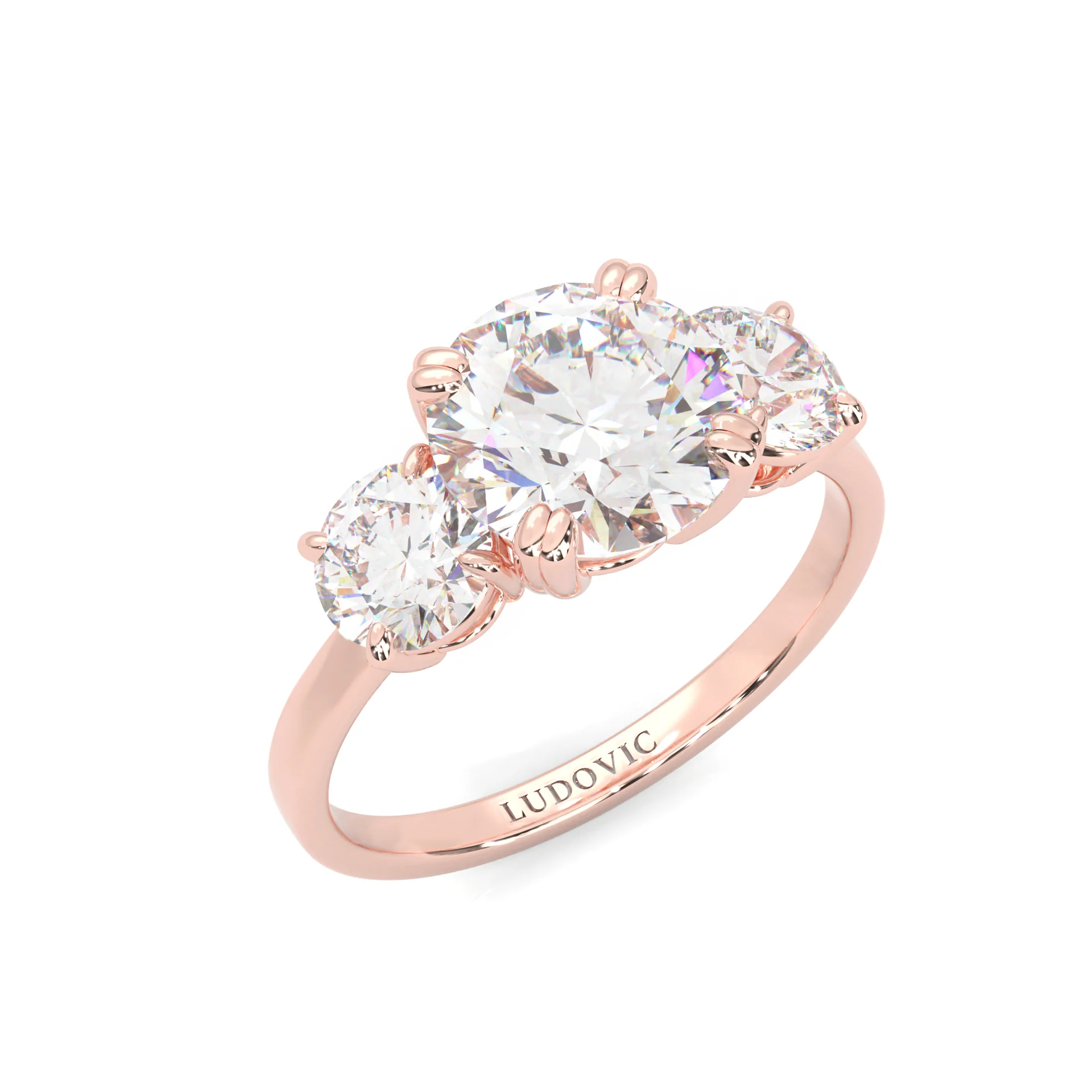 Classic Three-Stone Moissanite Engagement Ring Rose Gold 14K - Image 7