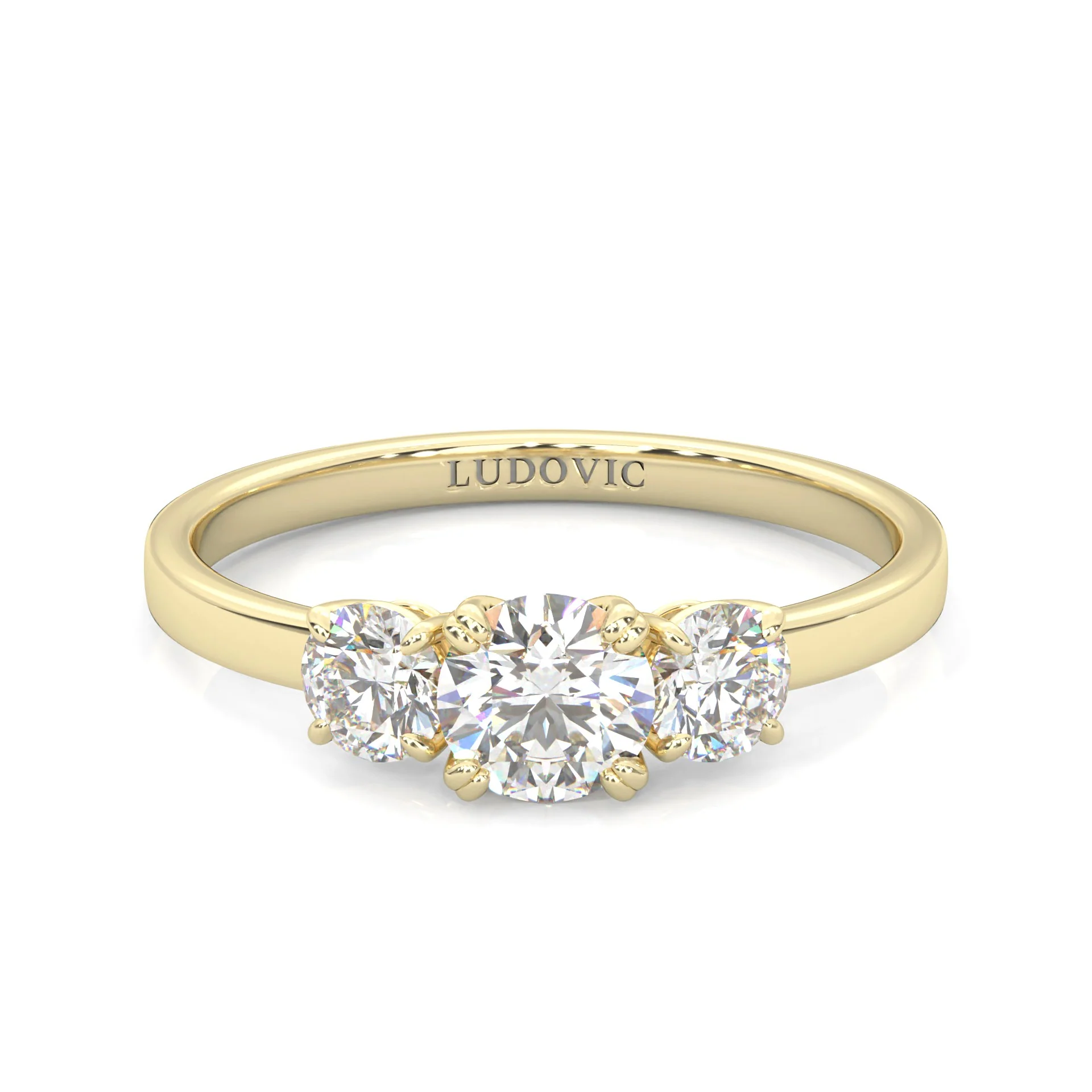 Classic Three-Stone Wedding Set (14k Solid Yellow Gold) - Image 3