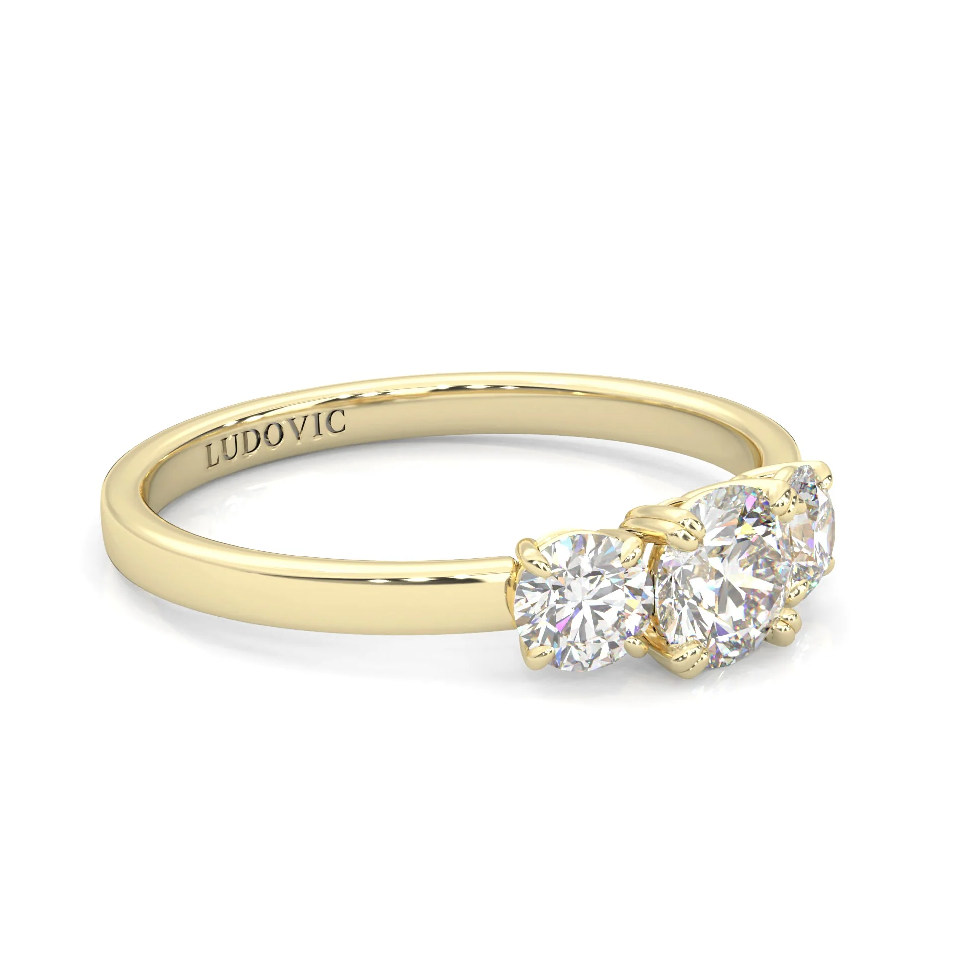 Classic Three-Stone Wedding Set (14k Solid Yellow Gold) - Image 4