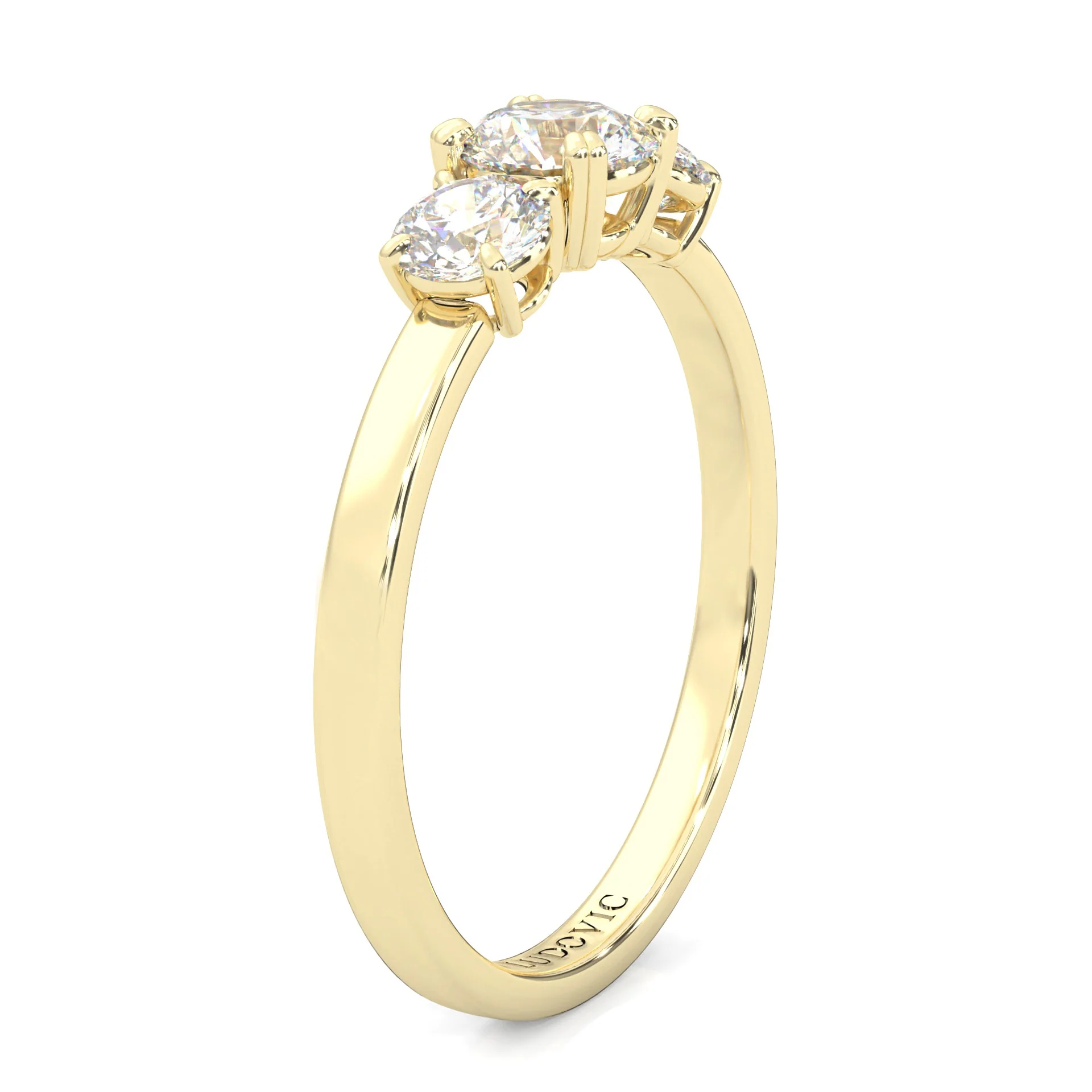 Classic Three-Stone Wedding Set (14k Solid Yellow Gold) - Image 6