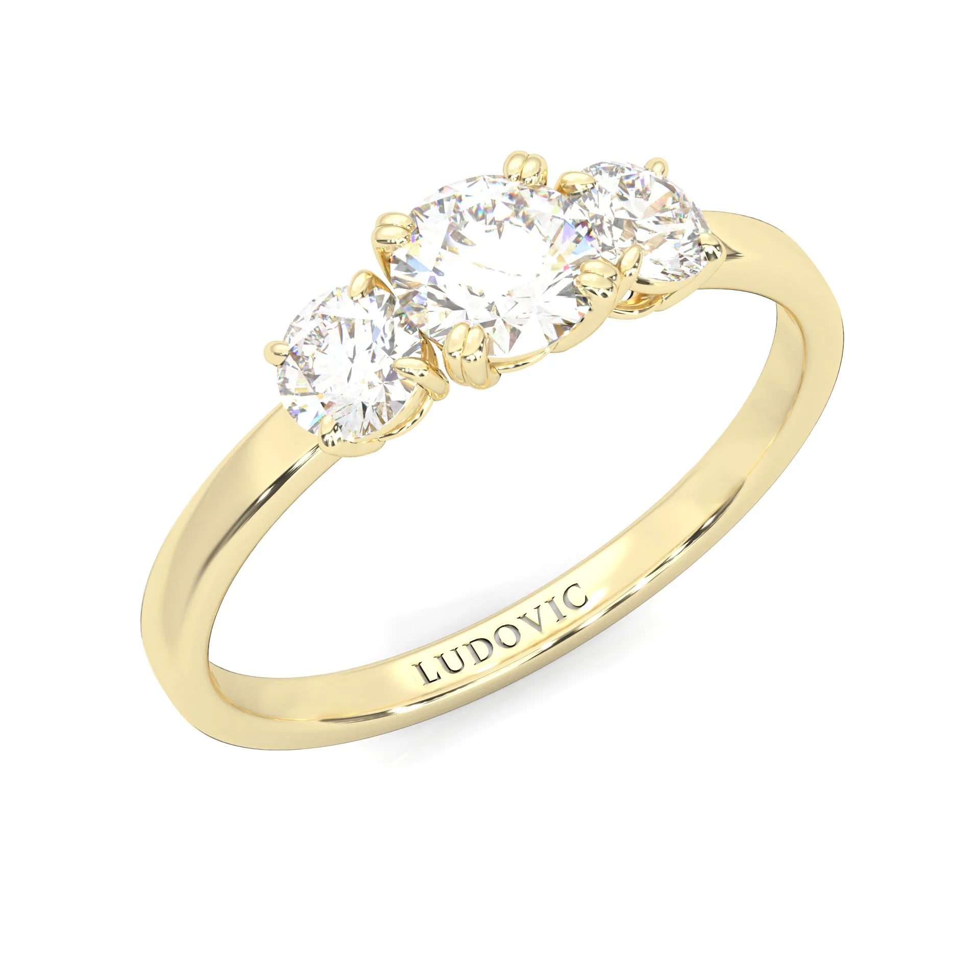 Classic Three-Stone Wedding Set (14k Solid Yellow Gold) - Image 8