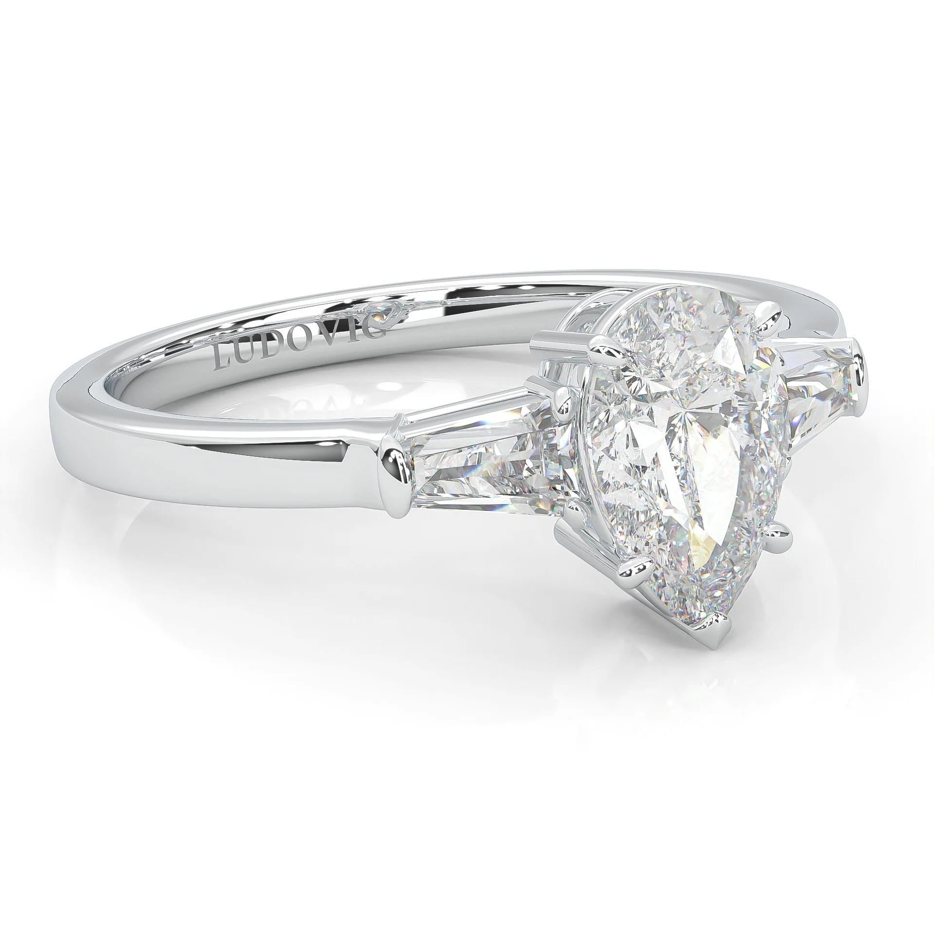Solitaire Ring Pear Brilliant 3-Stone (14k Solid Gold) - Image 3