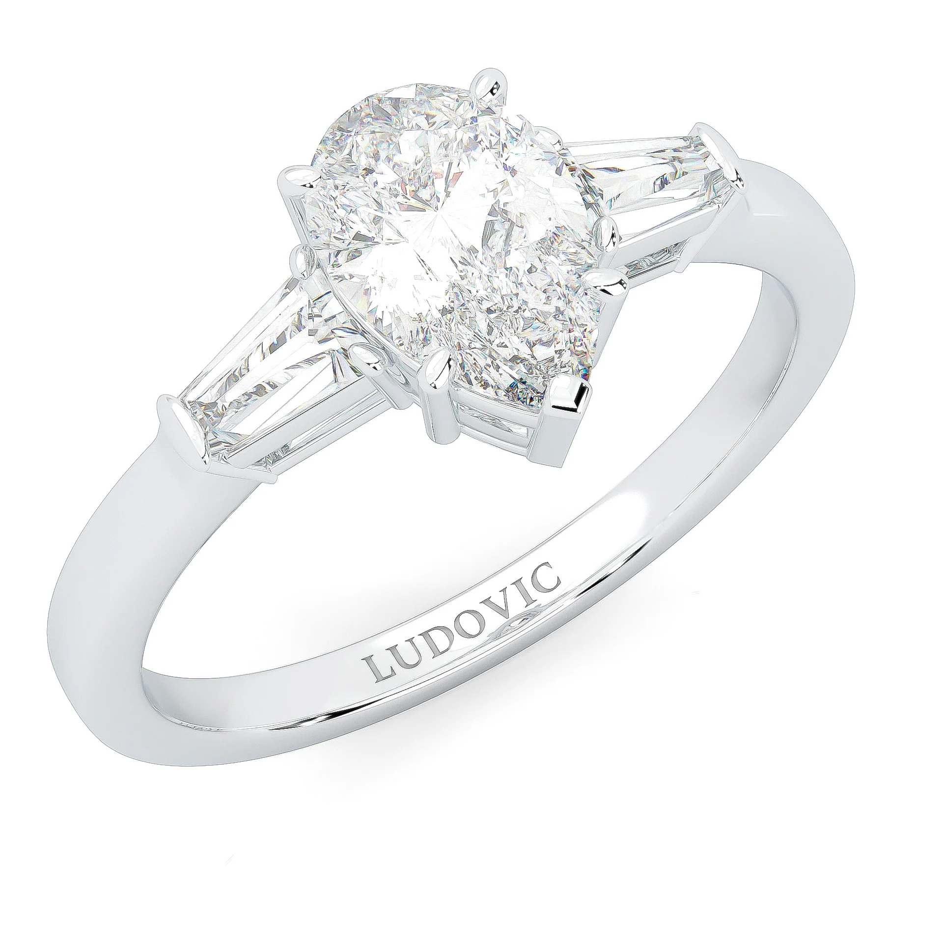 Solitaire Ring Pear Brilliant 3-Stone (14k Solid Gold) - Image 7