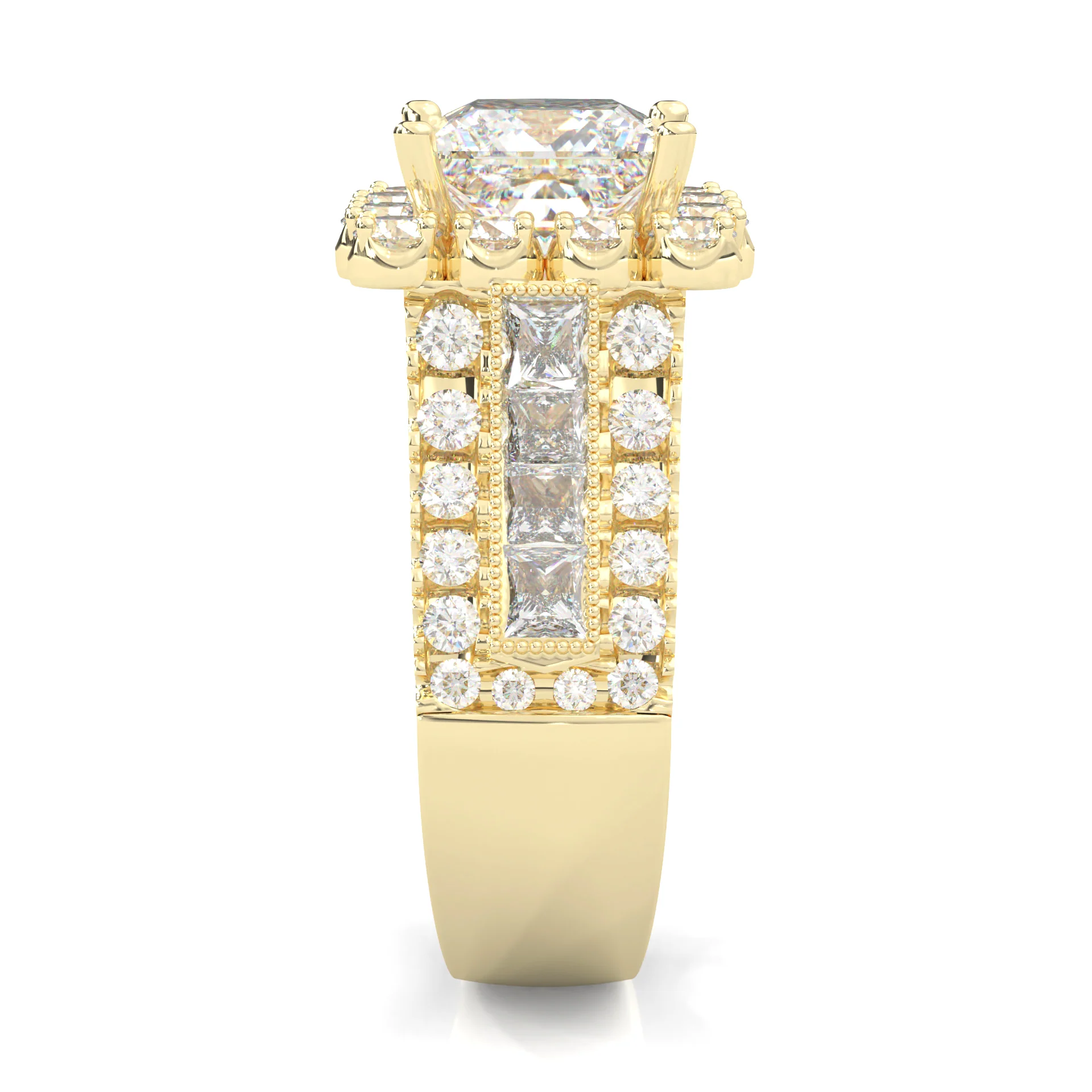 The Princess Halo Cluster Engagement Ring ( Yellow Gold 14K ) - Image 3