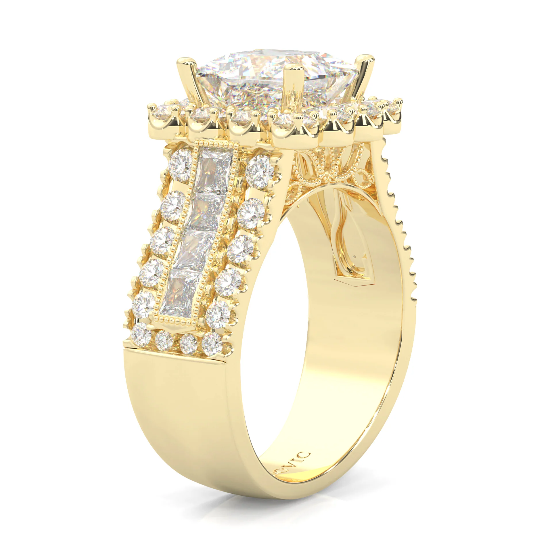 The Princess Halo Cluster Engagement Ring ( Yellow Gold 14K ) - Image 4
