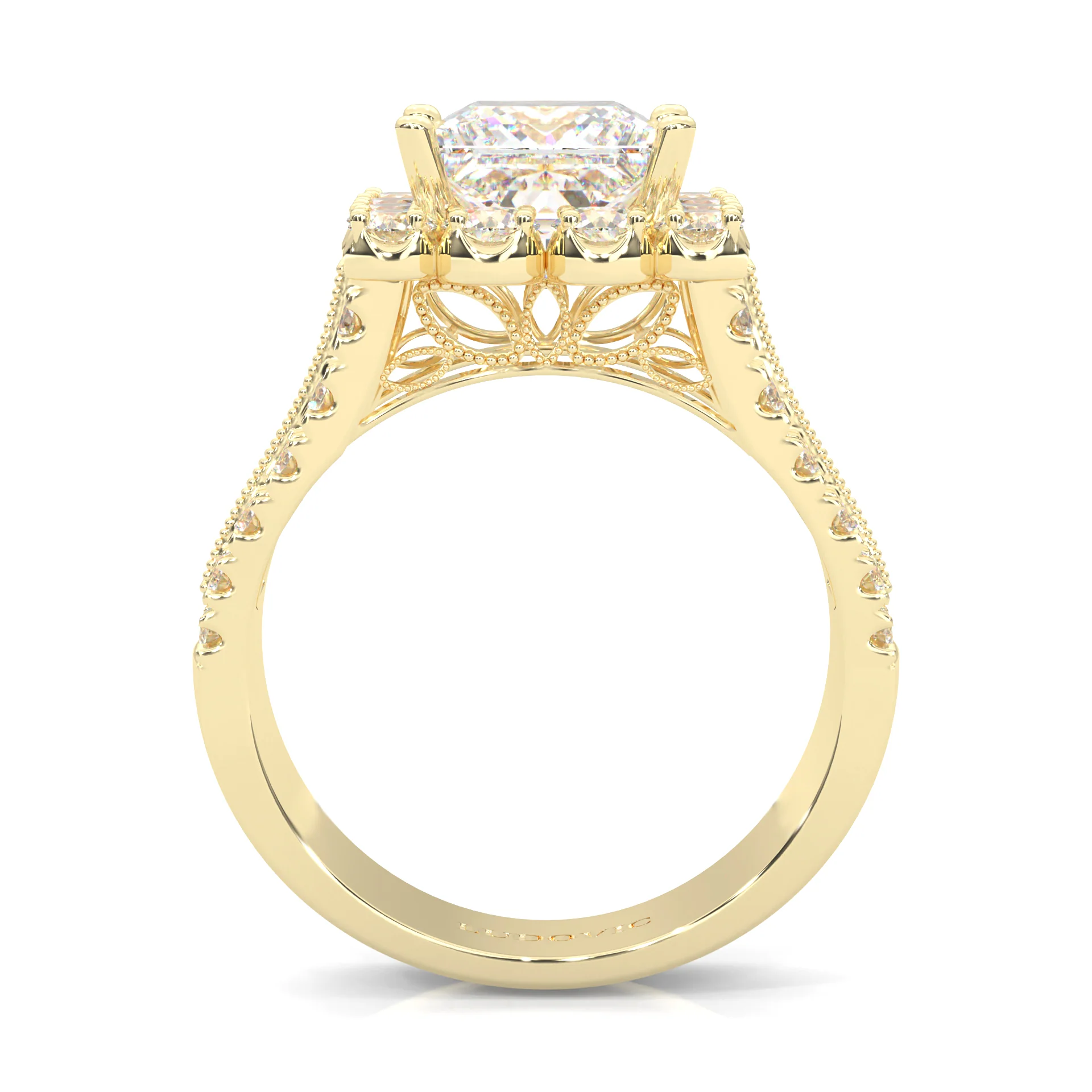 The Princess Halo Cluster Engagement Ring ( Yellow Gold 14K ) - Image 5