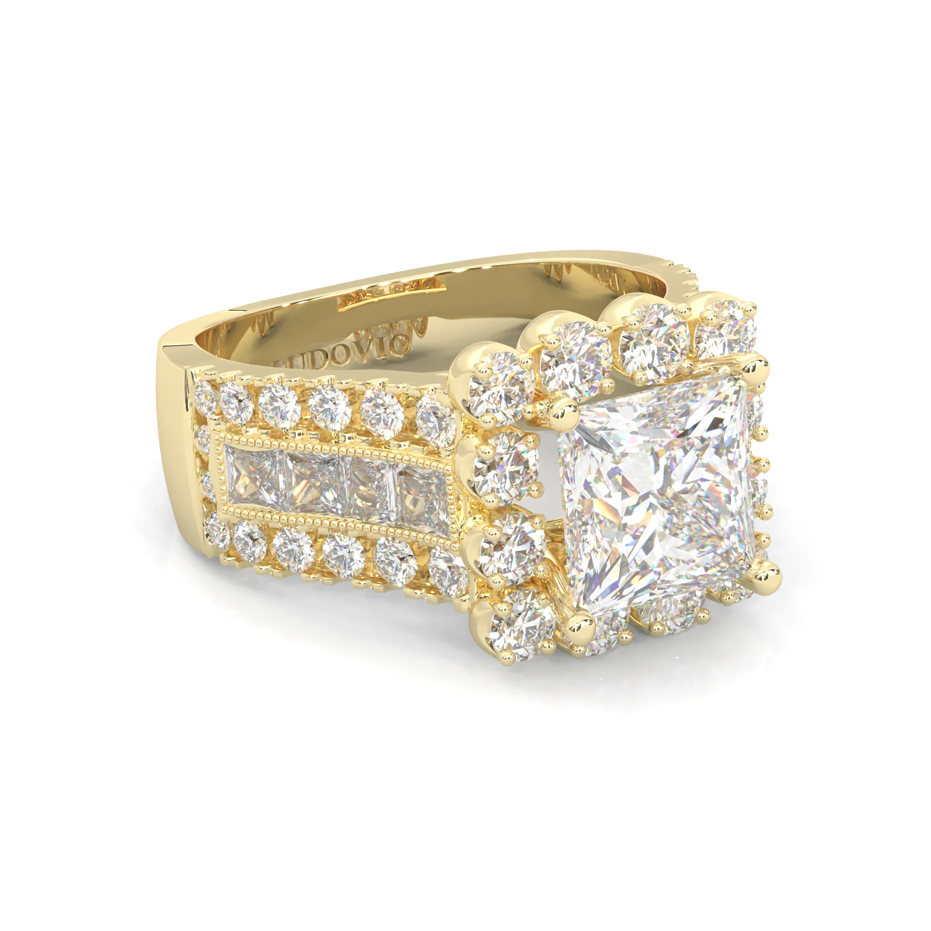 The Princess Halo Cluster Engagement Ring ( Yellow Gold 14K ) - Image 7