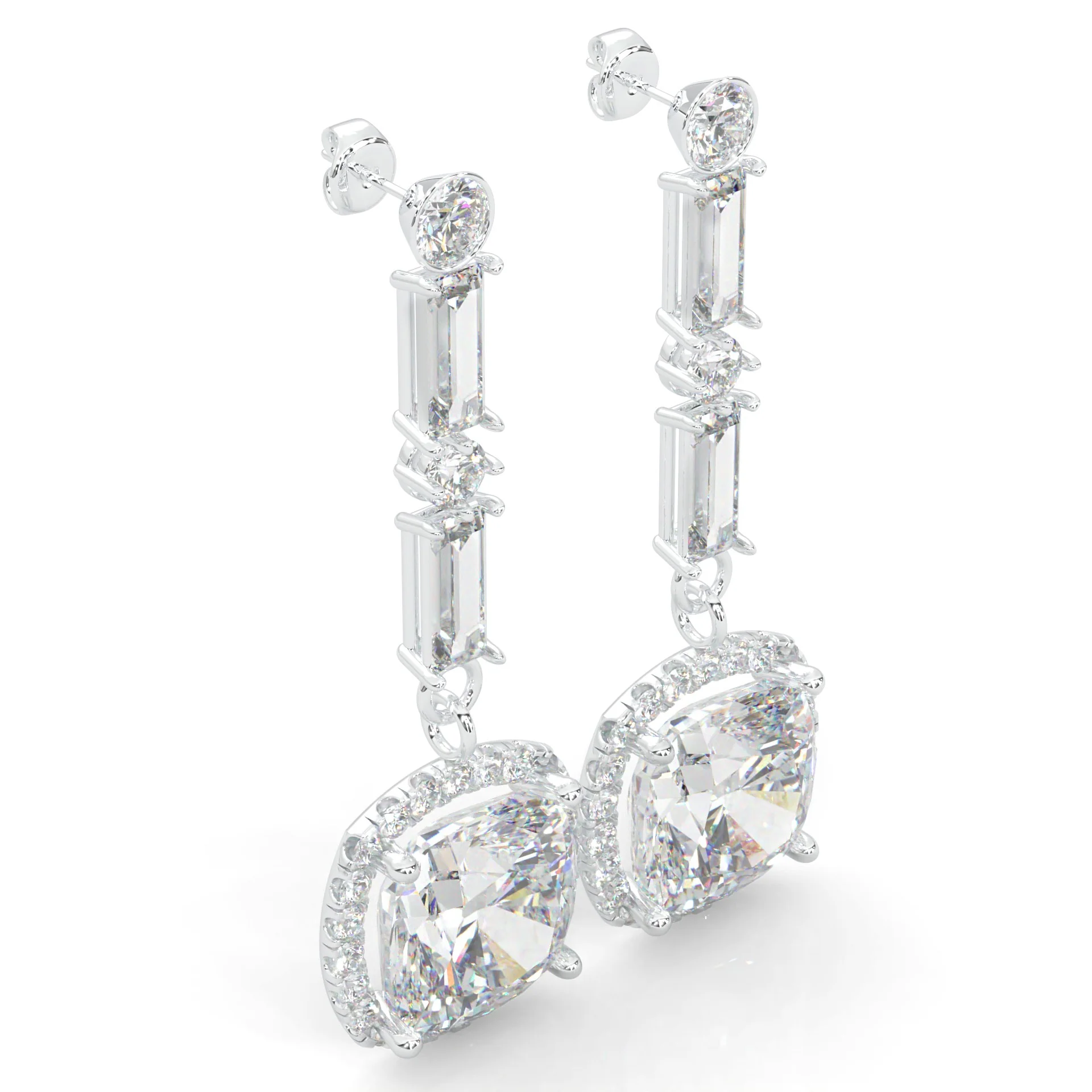 Cushion Cut Moissanite Earrings White Gold 14k - Image 3