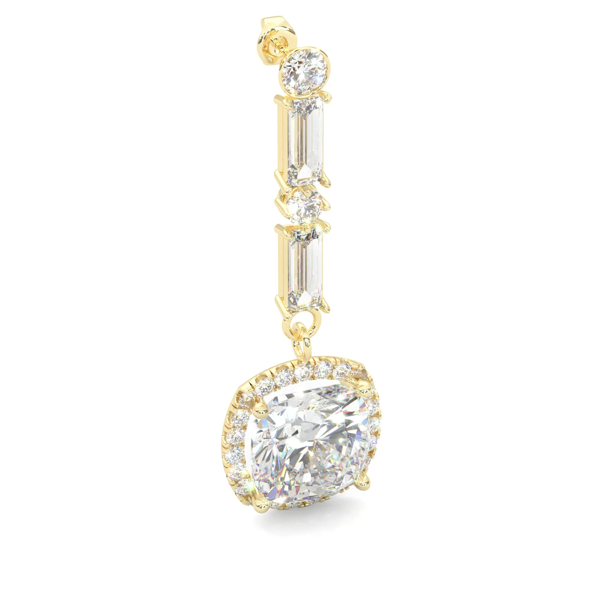 Cushion Cut Moissanite Earrings Yellow Gold 14k - Image 4