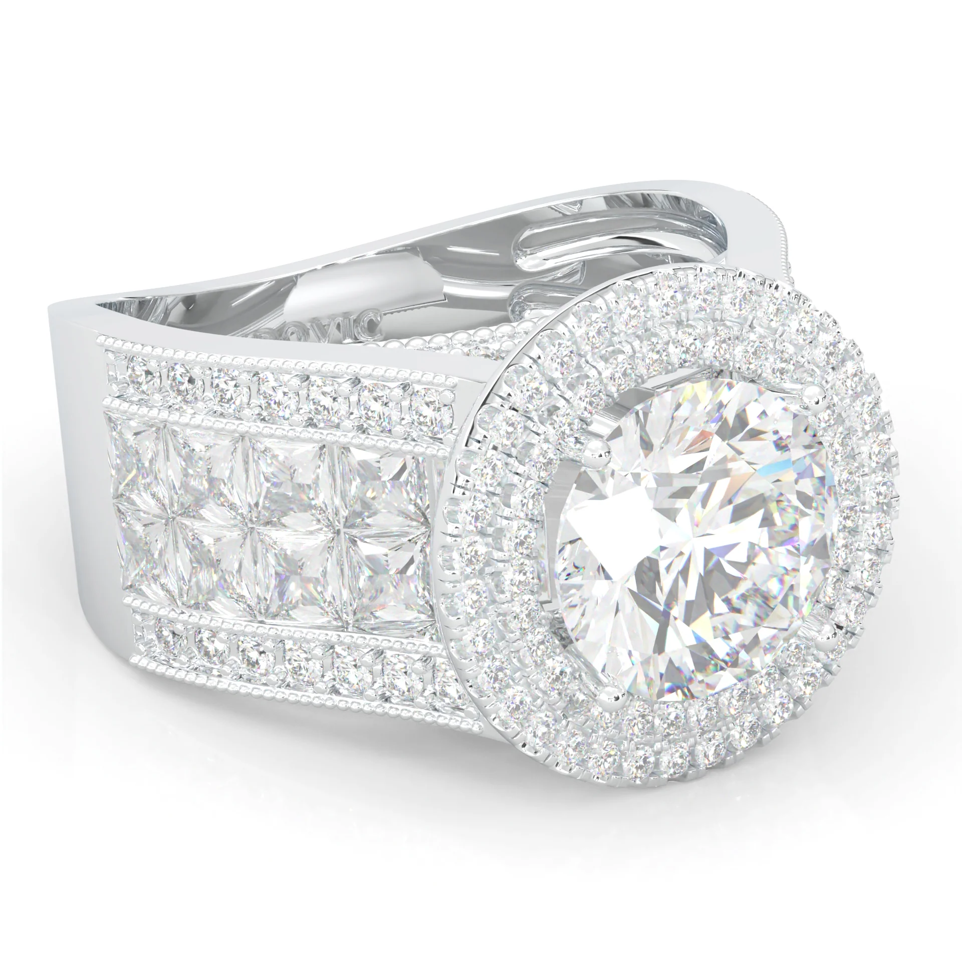 Double Halo Vintage Style Moissanite Cocktail Ring (14k Solid Gold) - Image 3