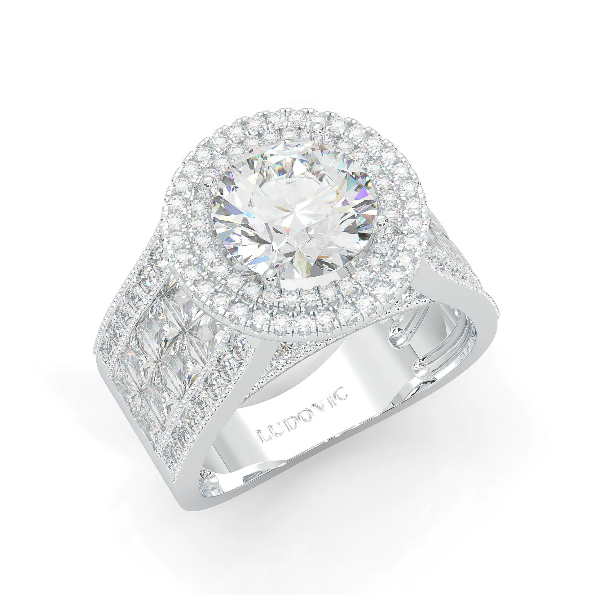Double Halo Vintage Style Moissanite Cocktail Ring (14k Solid Gold) - Image 6