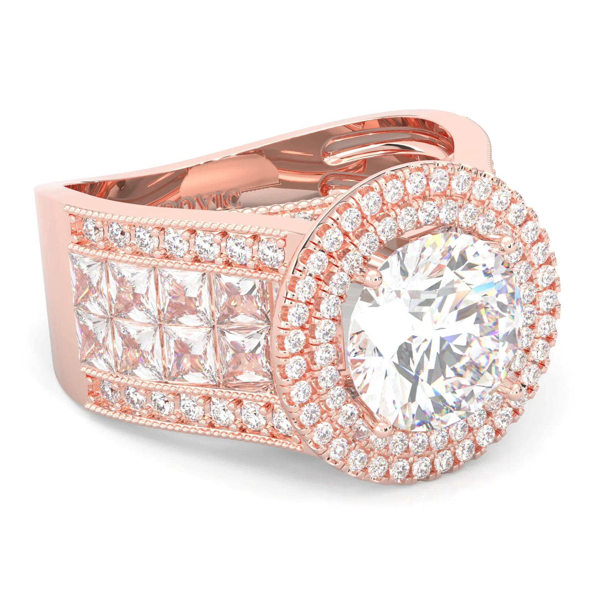 Double Halo Vintage Style Moissanite Engagement Ring ( Rose Gold14k ) - Image 3