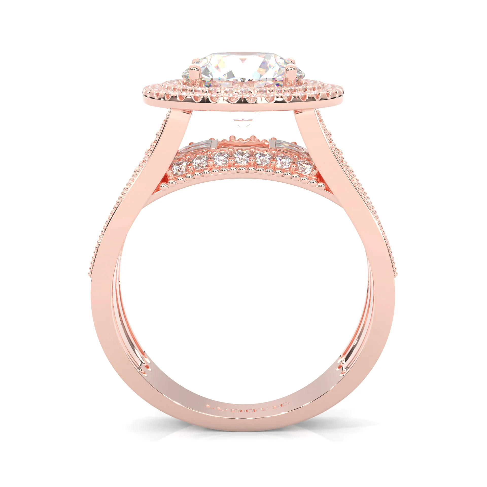 Double Halo Vintage Style Moissanite Engagement Ring ( Rose Gold14k ) - Image 5