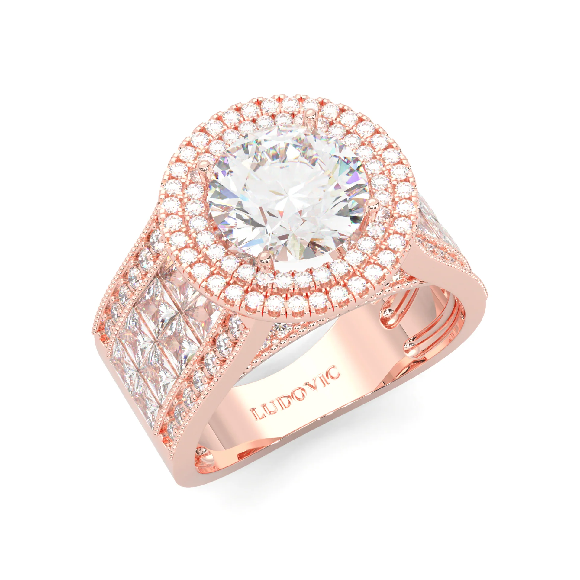 Double Halo Vintage Style Moissanite Engagement Ring ( Rose Gold14k ) - Image 6