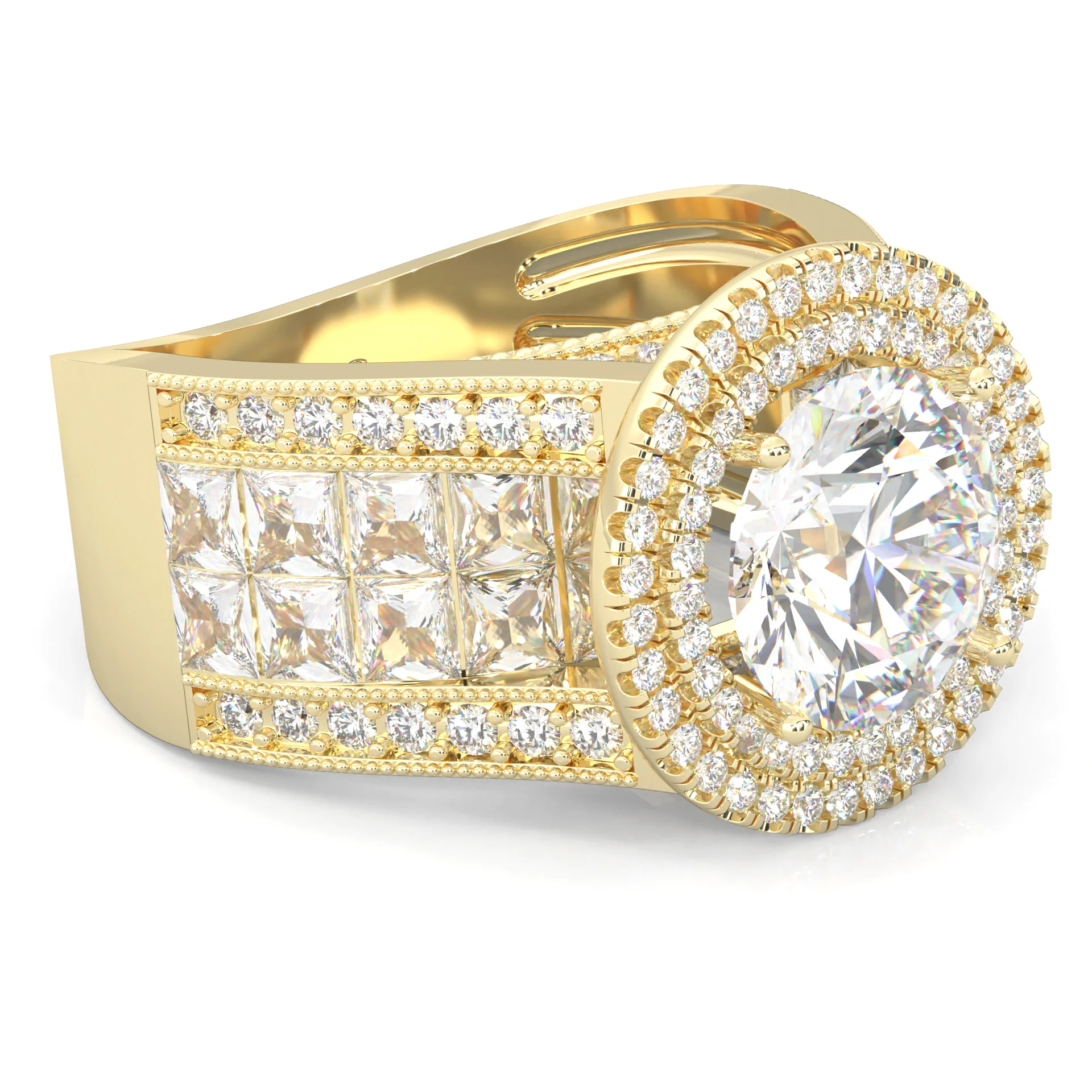Double Halo Vintage Style Moissanite Engagement Ring ( Yellow Gold14k ) - Image 3