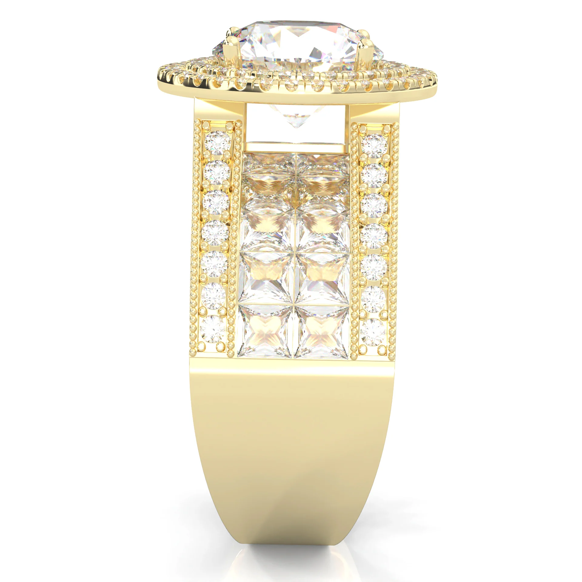 Double Halo Vintage Style Moissanite Engagement Ring ( Yellow Gold14k ) - Image 4