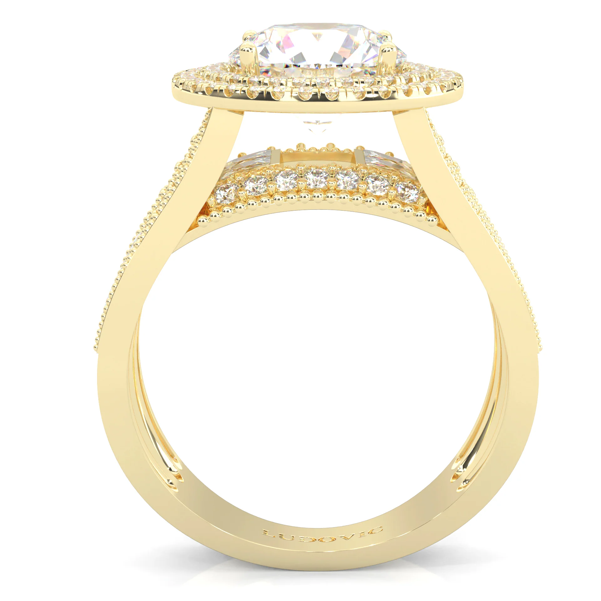 Double Halo Vintage Style Moissanite Engagement Ring ( Yellow Gold14k ) - Image 5