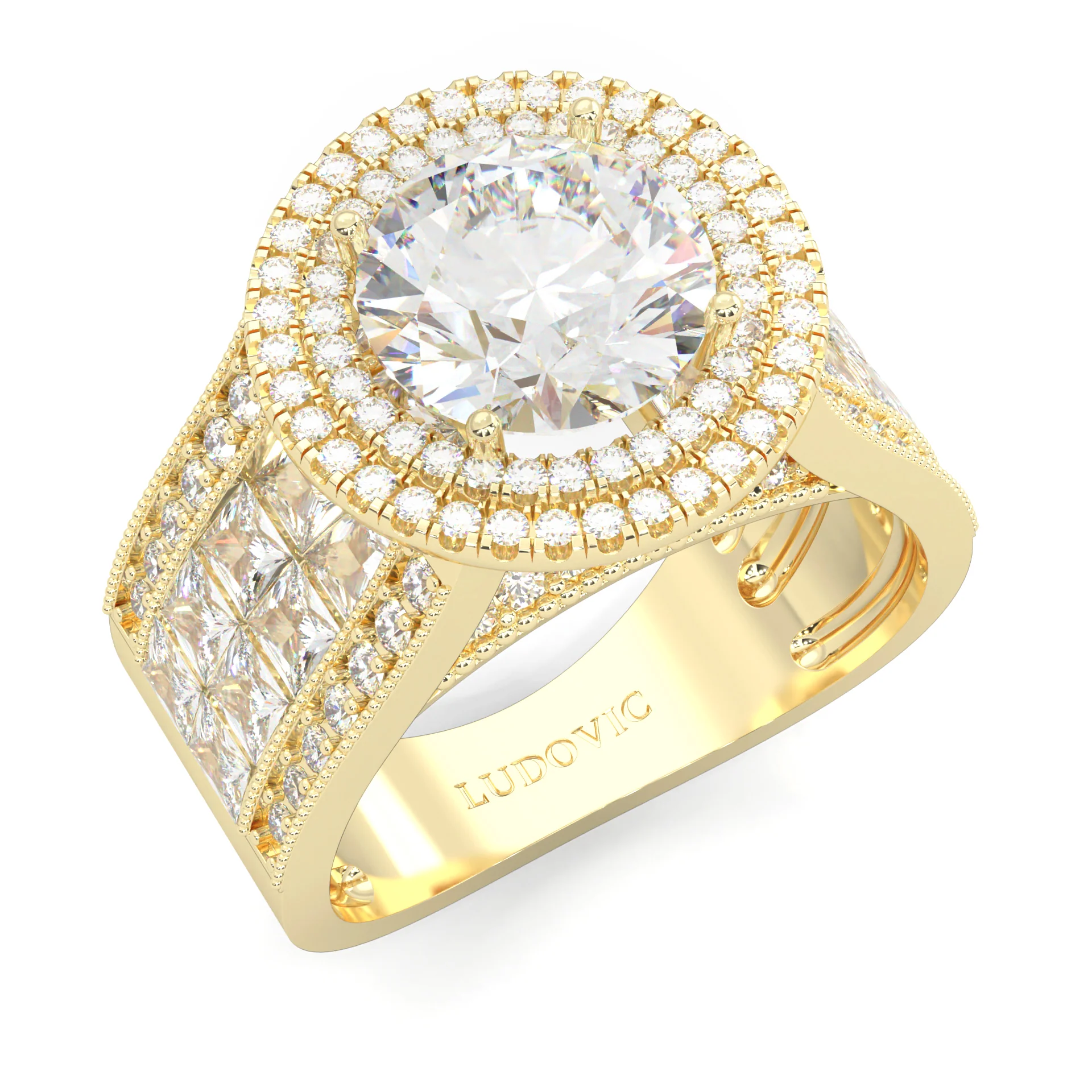 Double Halo Vintage Style Moissanite Engagement Ring ( Yellow Gold14k ) - Image 6