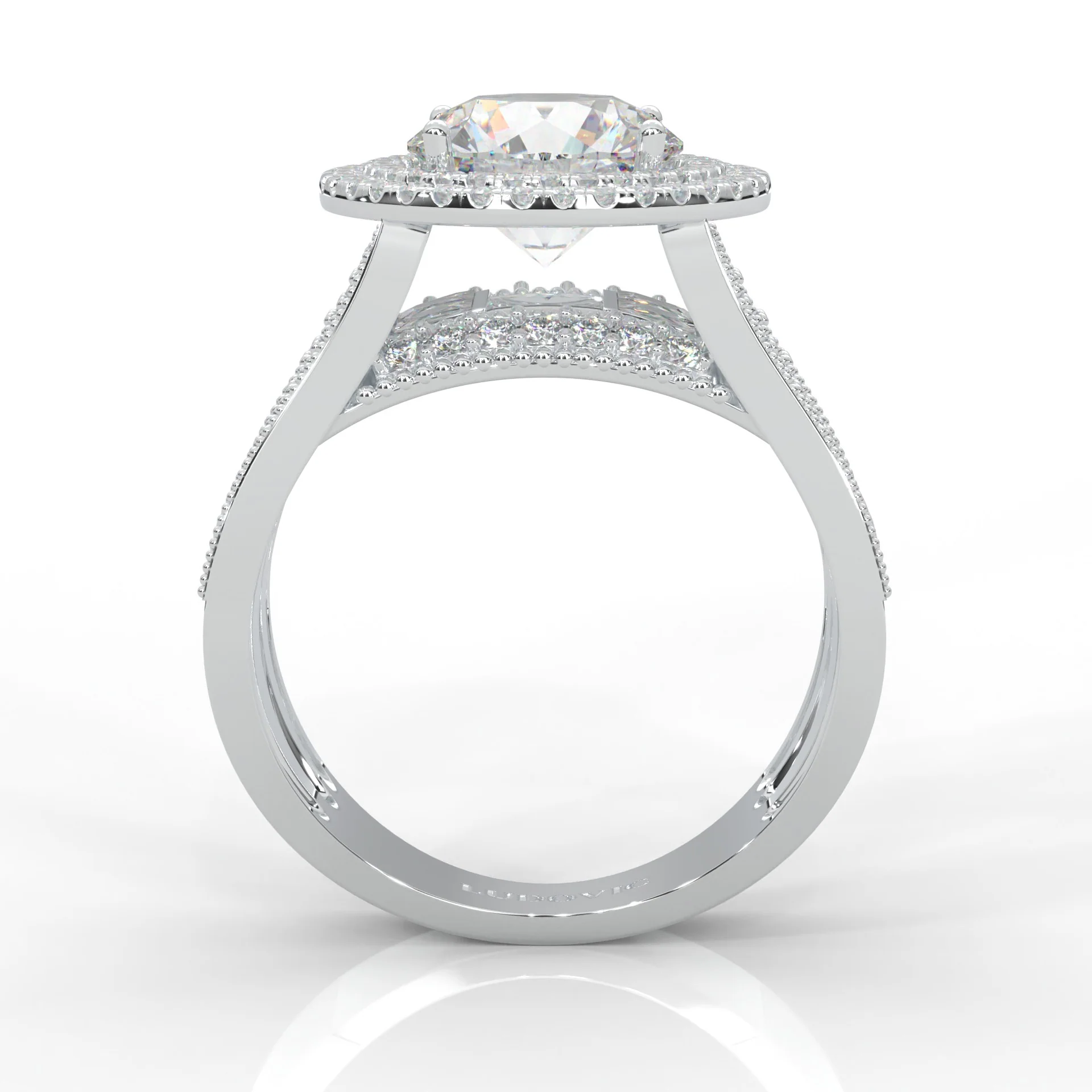 Double Halo Vintage Style Moissanite Cocktail Ring Platinum-Plated Silver - Image 3