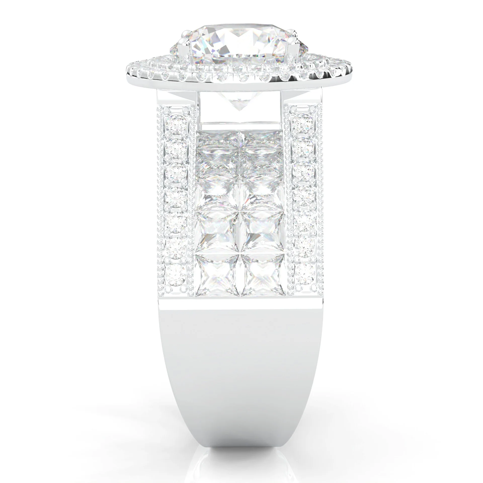 Double Halo Vintage Style Moissanite Cocktail Ring Platinum-Plated Silver - Image 4