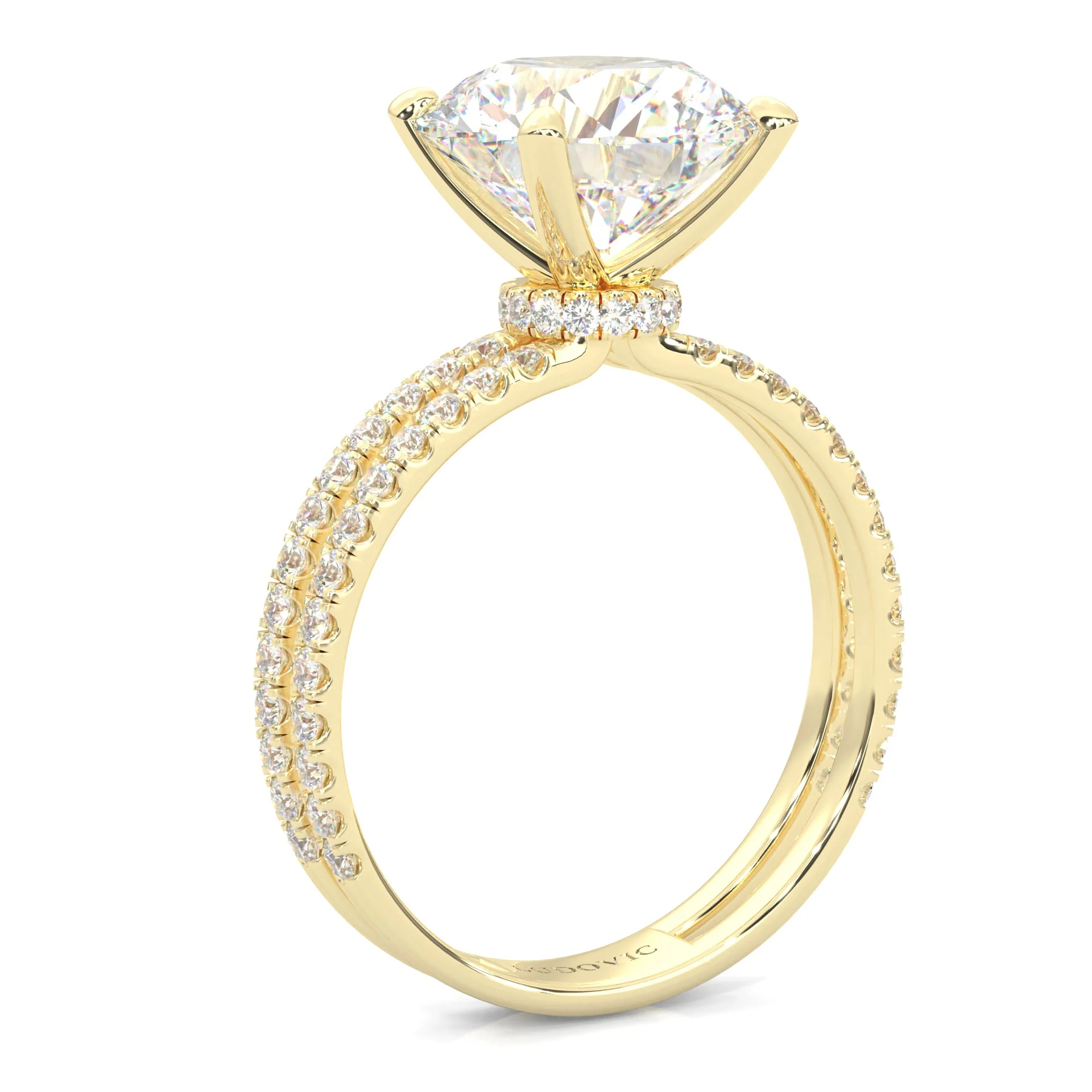 Dual Band - Hidden Halo Moissanite Engagement Ring (Yellow Gold 14K ) - Image 3