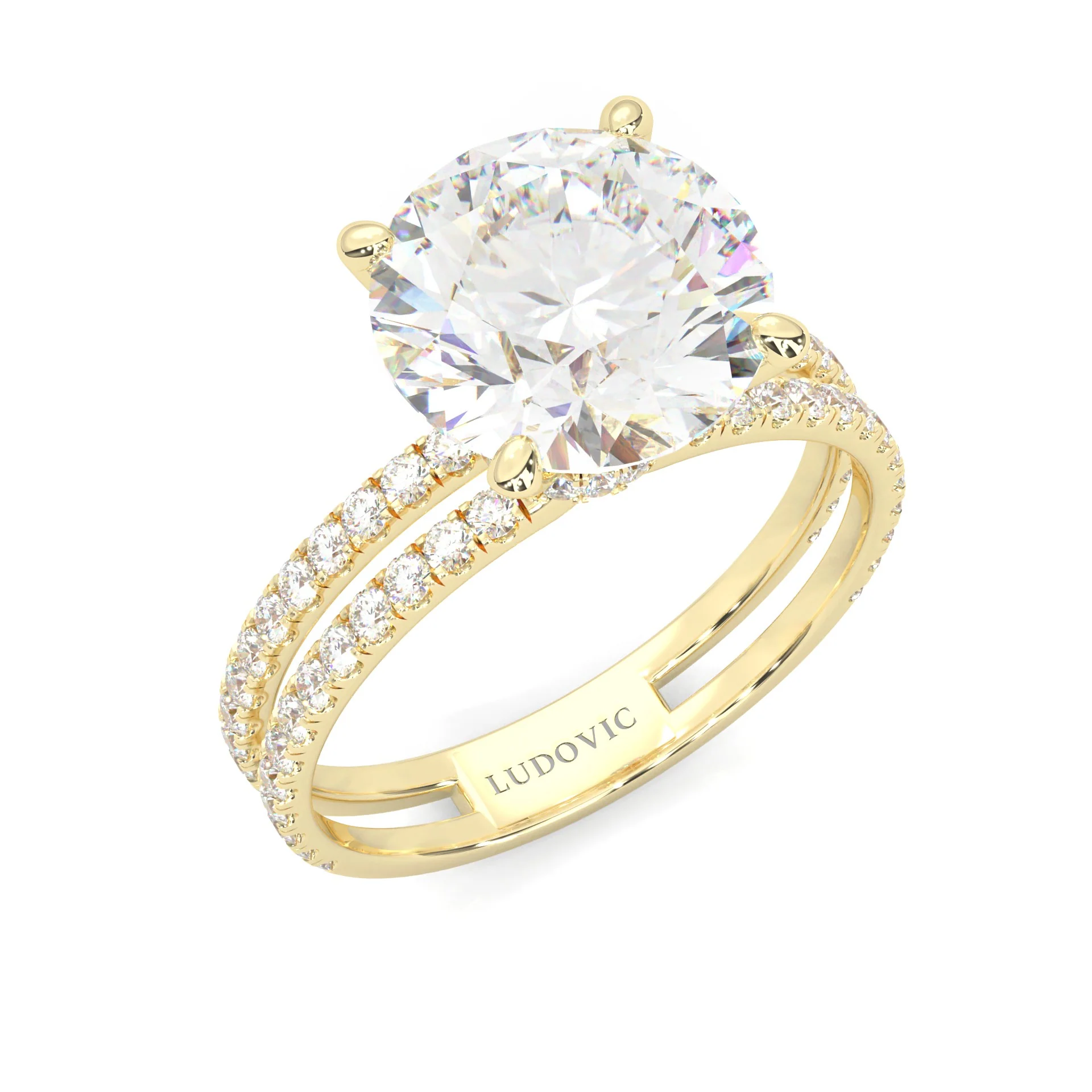 Dual Band - Hidden Halo Moissanite Engagement Ring (Yellow Gold 14K ) - Image 6