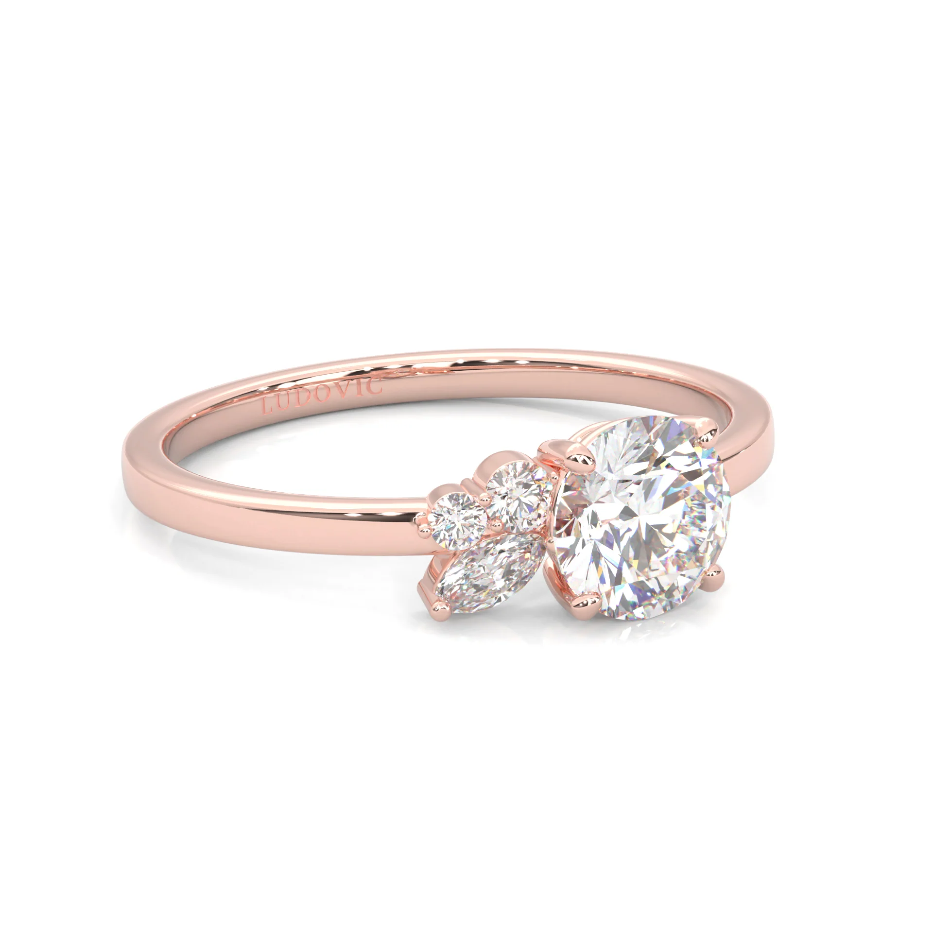 Foliage Marquise & Round Cluster Engagement Ring ( Rose Gold 14k) - Image 3