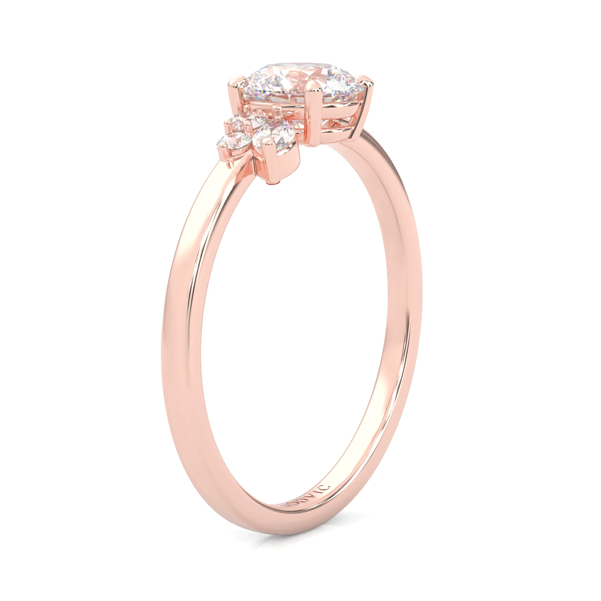 Foliage Marquise & Round Cluster Engagement Ring ( Rose Gold 14k) - Image 4
