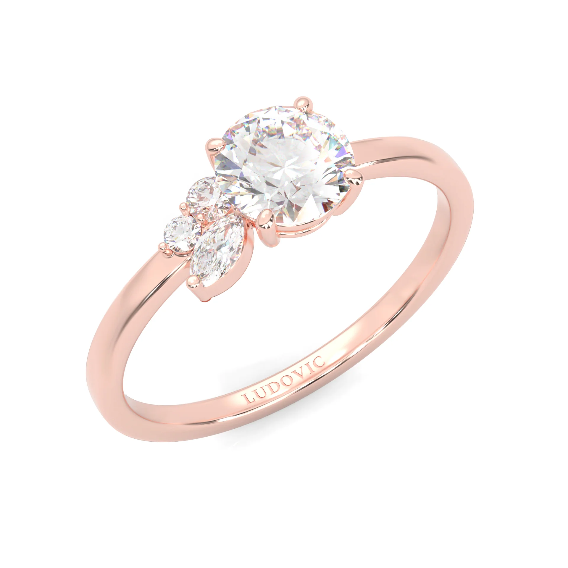 Foliage Marquise & Round Cluster Engagement Ring ( Rose Gold 14k) - Image 7