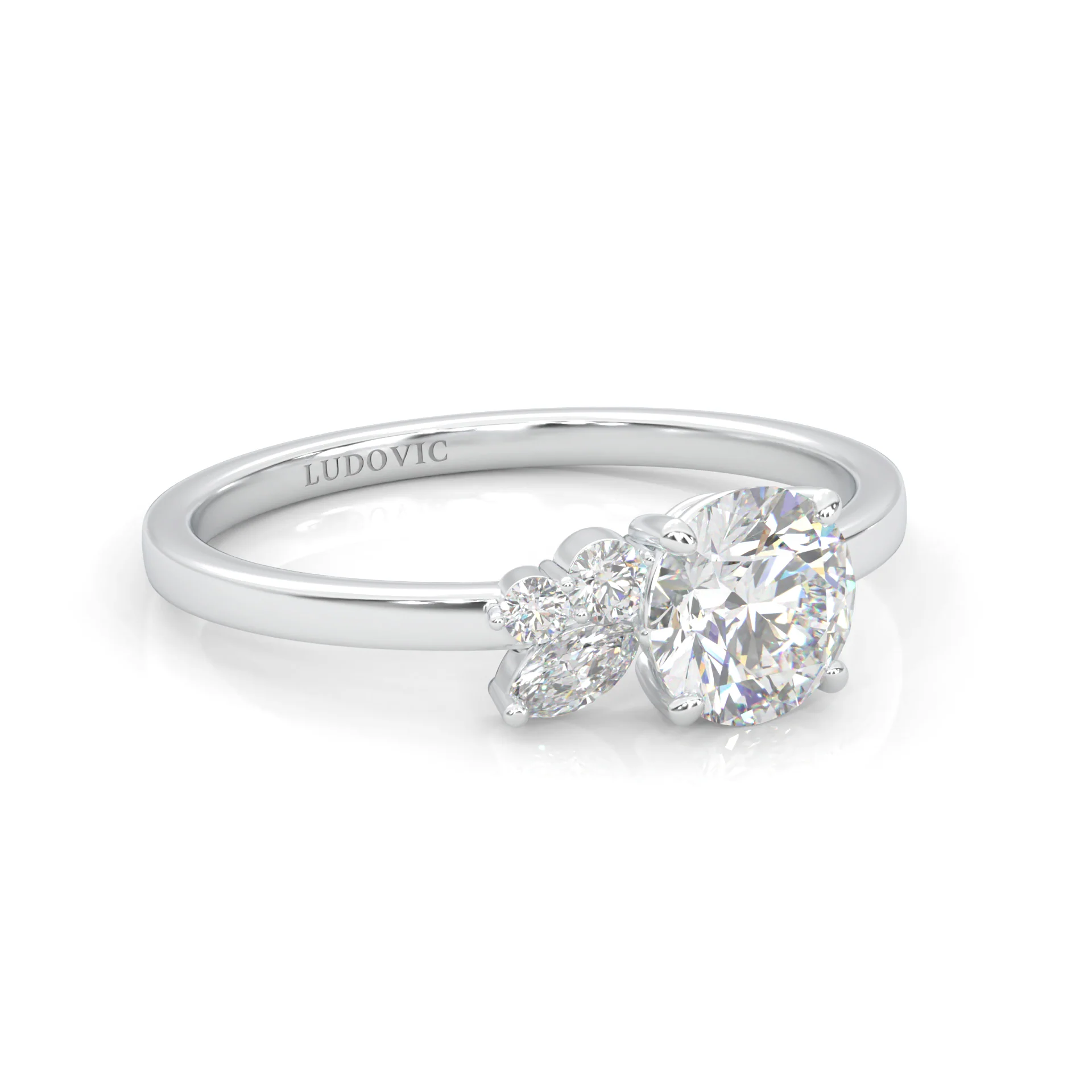 Foliage Marquise & Round Cluster Engagement Ring (14k Solid Gold) - Image 3